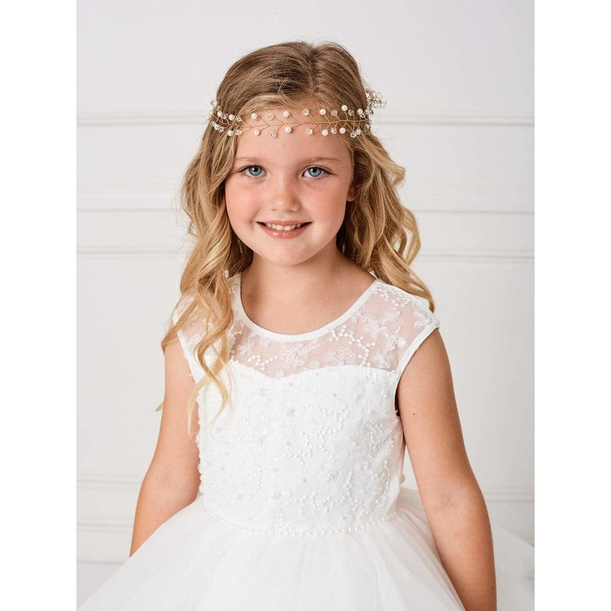 Girls Illusion Neckline Lace Bodice with Layered Tulle Skirt - Elegant Flower Girl Dress for Weddings, Parties & Special Occasions