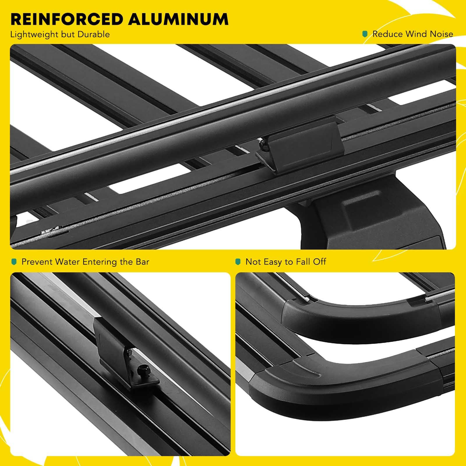 YHTAUTO Heavy Duty Aluminum Alloy Car Roof Rack Cargo Carrier - 385 Lbs Capacity, Universal Fit for Jeep Wrangler (2018-2023) & Gladiator (2020-2023) - Perfect for Rooftop Tents, Kayaks, Bikes & Outdoor Adventure Gear