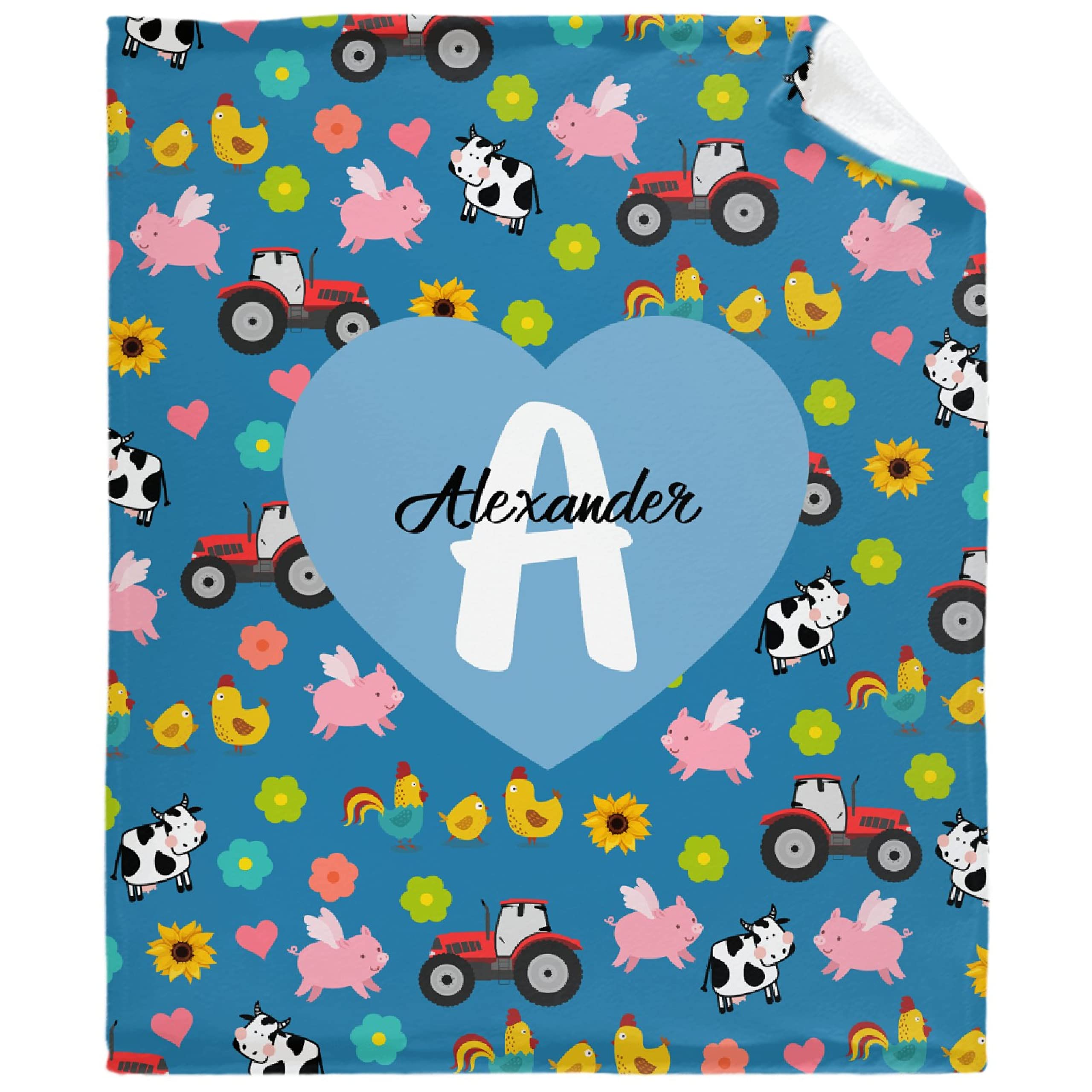 Personalized Baby Blankets for Boys & Girls - Custom Name Fleece Blanket with Cute Farm Animals (Tractor, Cows, Pigs) & Sunflowers - Soft Cozy Throw for Newborns, Toddlers & Adults - Perfect Baby Shower Gift, Nursery Decor & Family Photo Prop