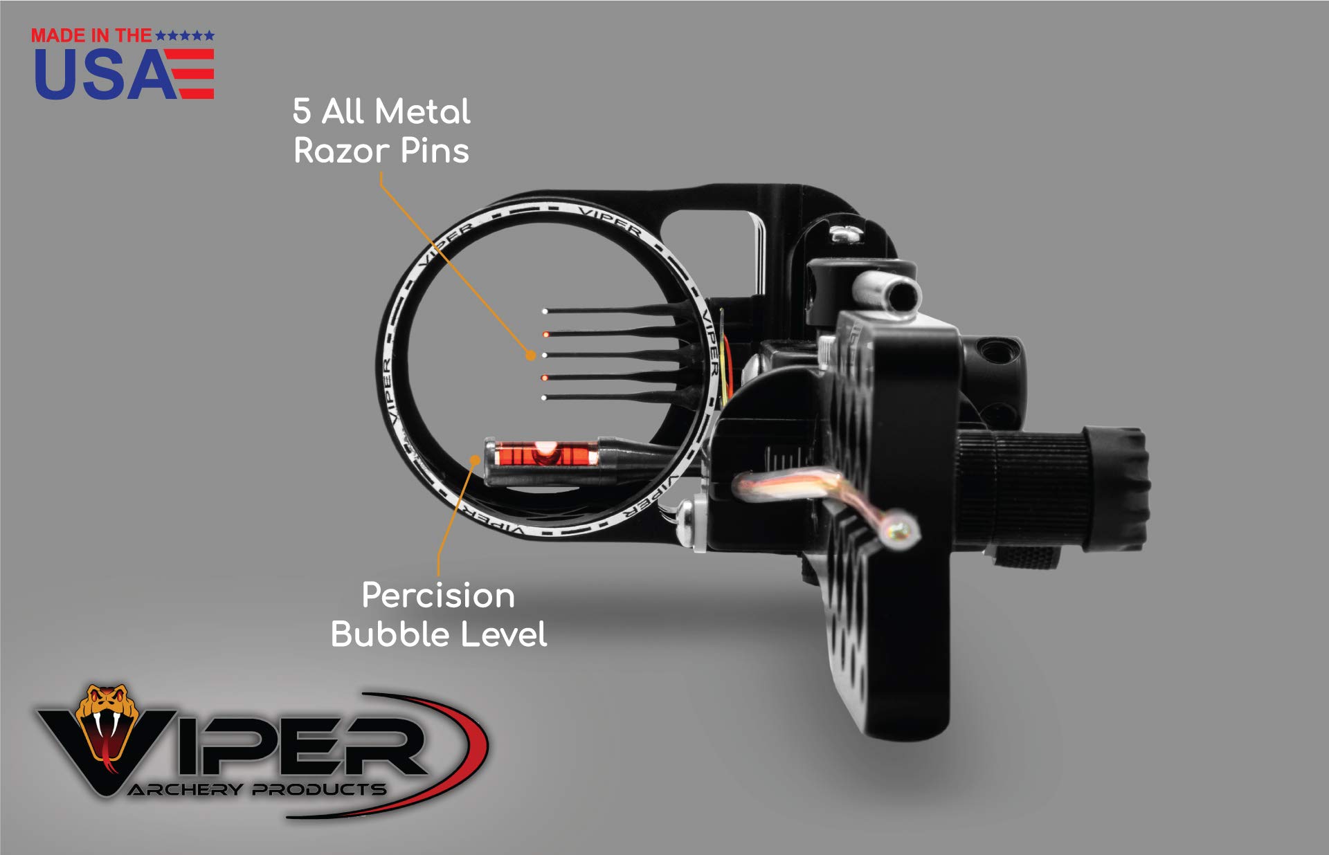 Viper Archery Diamondback 5 Pin Bow Sight - VDBMT19 for Hunting & Target Practice | Adjustable Fiber Optic Sight for Compound Bows