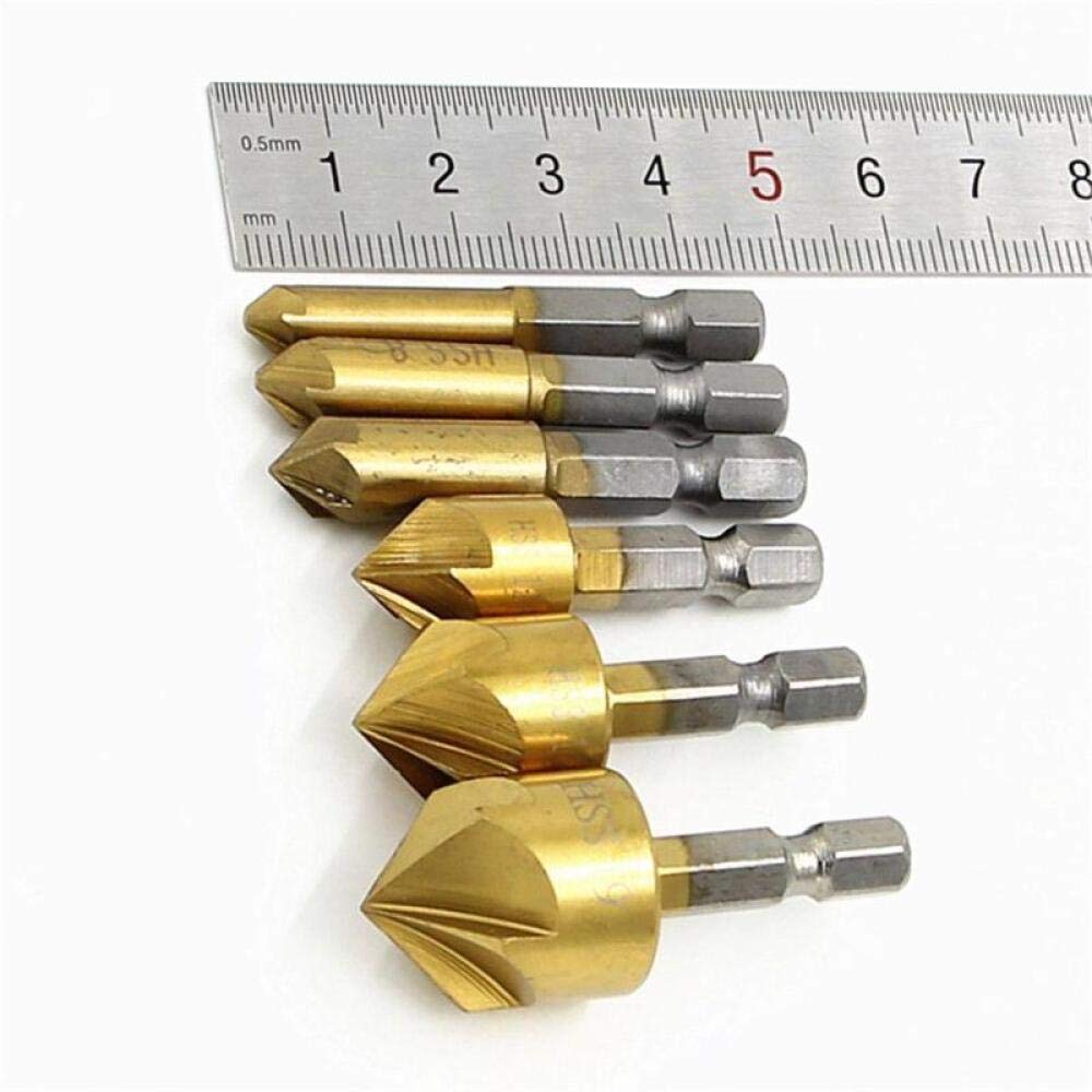 6pcs HSS Chamfer Drill Bit Set - 90 Degree Countersink Bits with Hex Shank (6mm-19mm) for Woodworking, Metal Drilling & DIY Projects