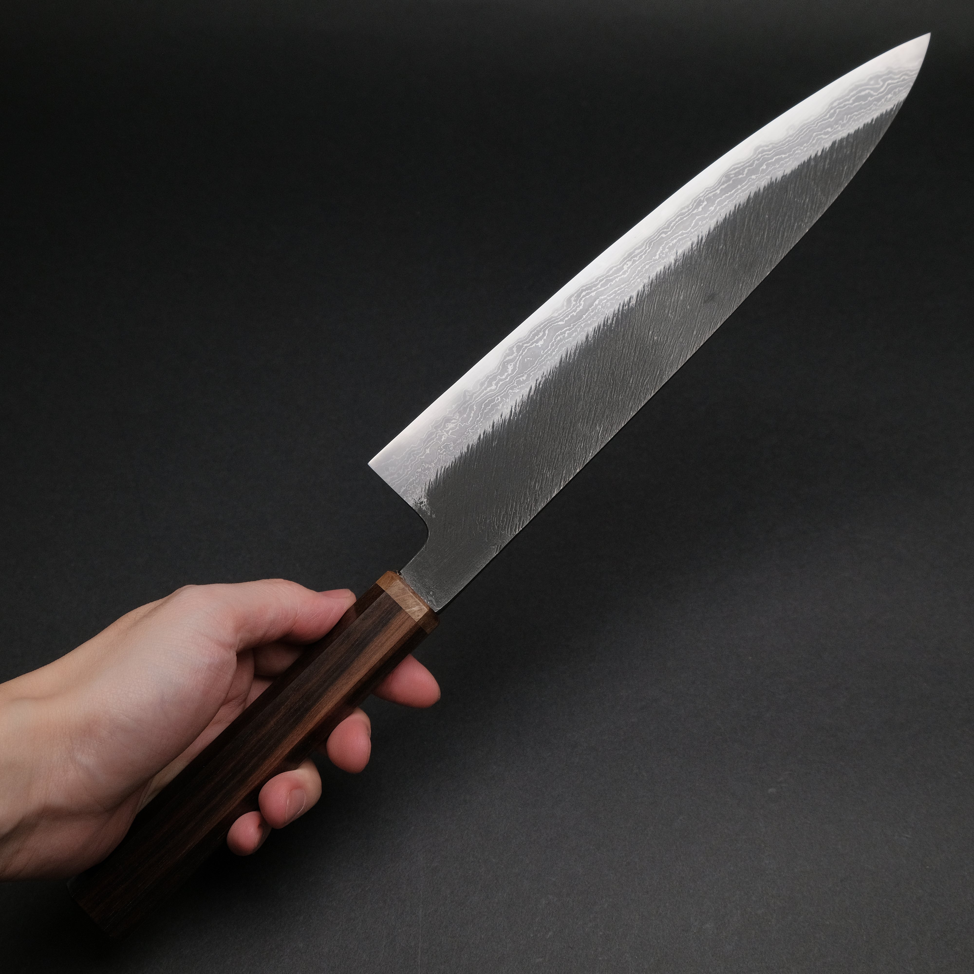 Premium Ajikataya White #2 Matsuba Damascus Gyuto 240mm Chef Knife - Ebony & Stabilized Wood Handle (#08) - Perfect for Sushi, Meat Slicing & Professional Kitchen Use