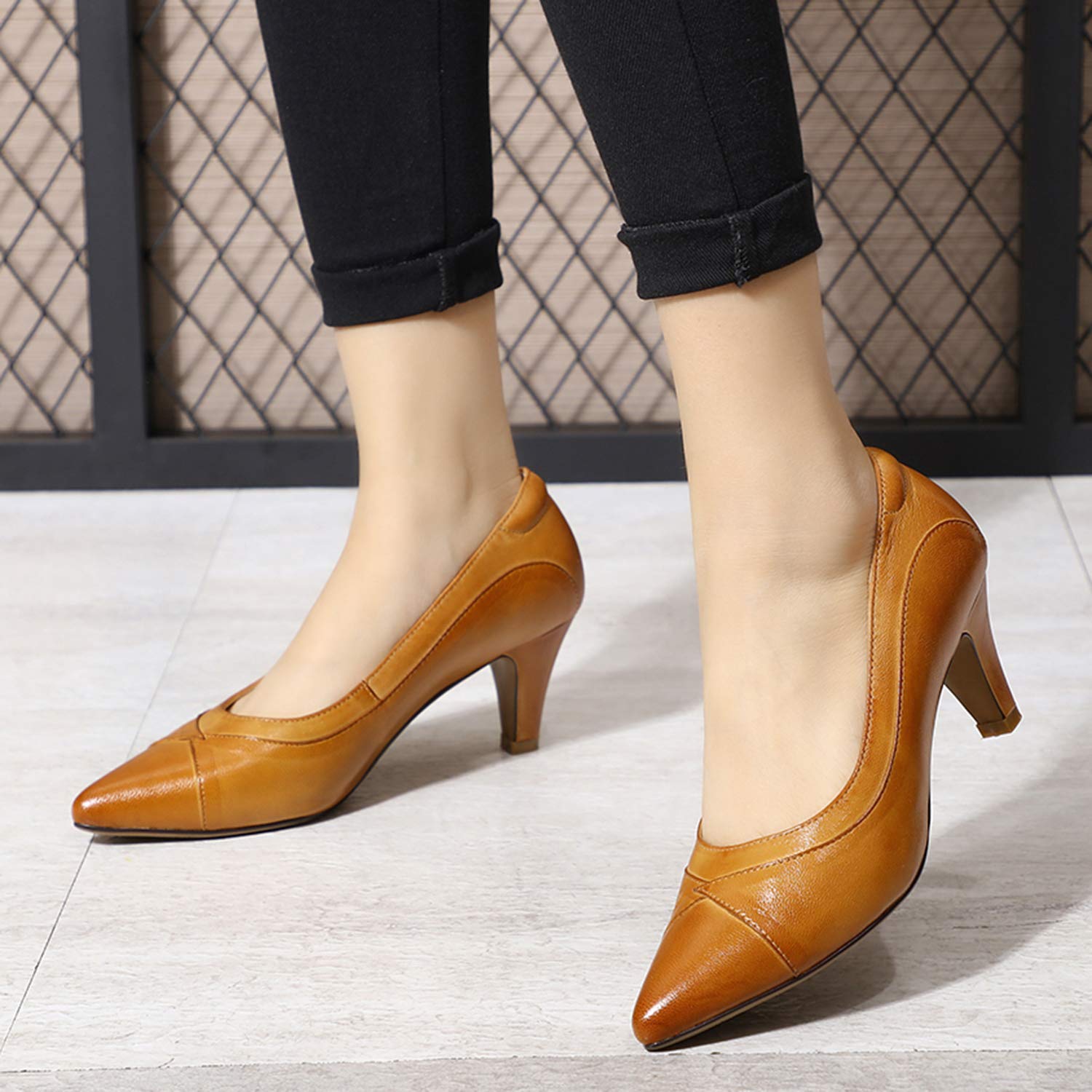 Mona Flying Women's Leather Pointed Toe Dress Pumps - Comfortable High Heels for Office Work & Professional Wear - Elegant Ladies Dress Shoes for Business, Wedding & Special Occasions