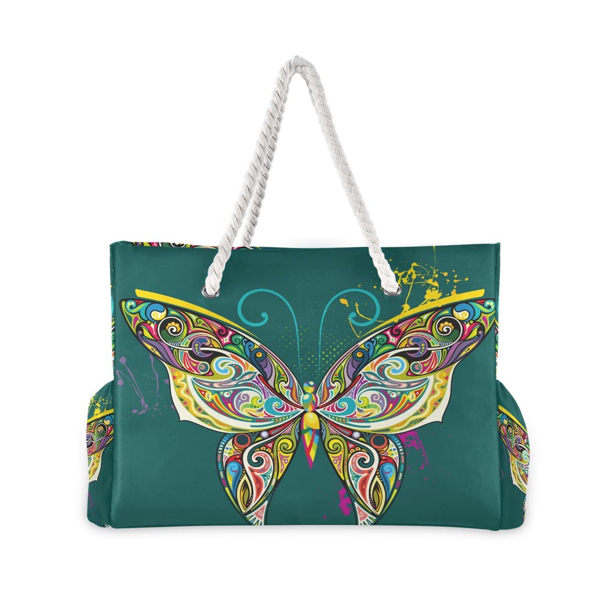 Large Waterproof Beach Tote Bag for Women - Vintage Tropical Print with Zipper Pockets - Perfect for Travel, Gym, Swimming & Summer Outings
