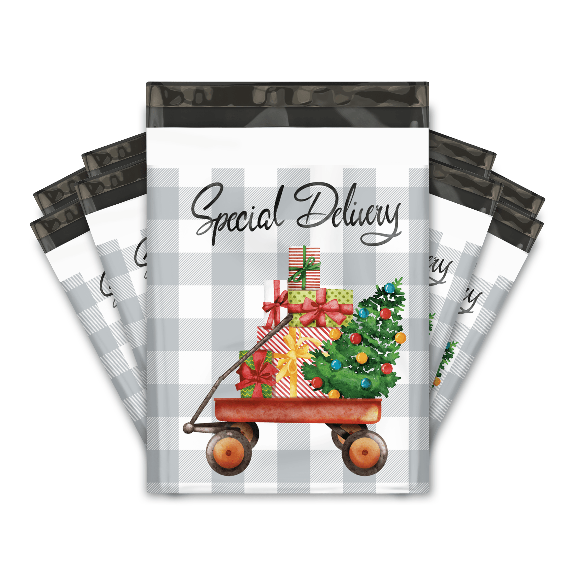 10x13 Christmas Wagon Designer Poly Mailers - Premium Printed Shipping Envelopes for Holiday Gifts, Ecommerce Packaging & Branded Mailing Bags (Set of 50) - Perfect for Christmas Presents, Online Stores & Small Business Shipping