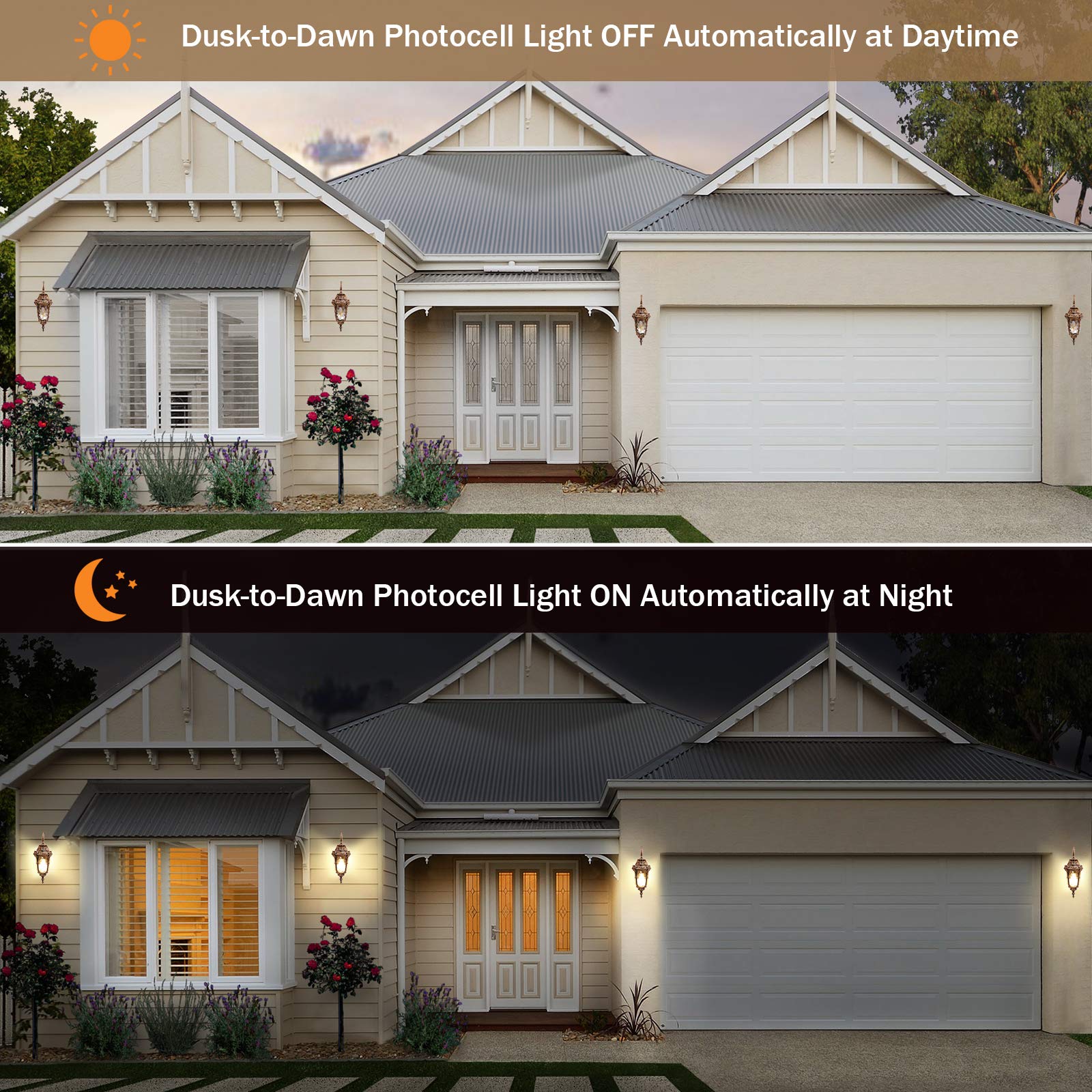 Dusk to Dawn Outdoor Wall Lights - Gold Exterior Light Fixture with Motion Sensor, Weatherproof Porch Light for Entrance, Garage & House (Gold) | Perfect for Doorway Lighting, Patio & Backyard Security