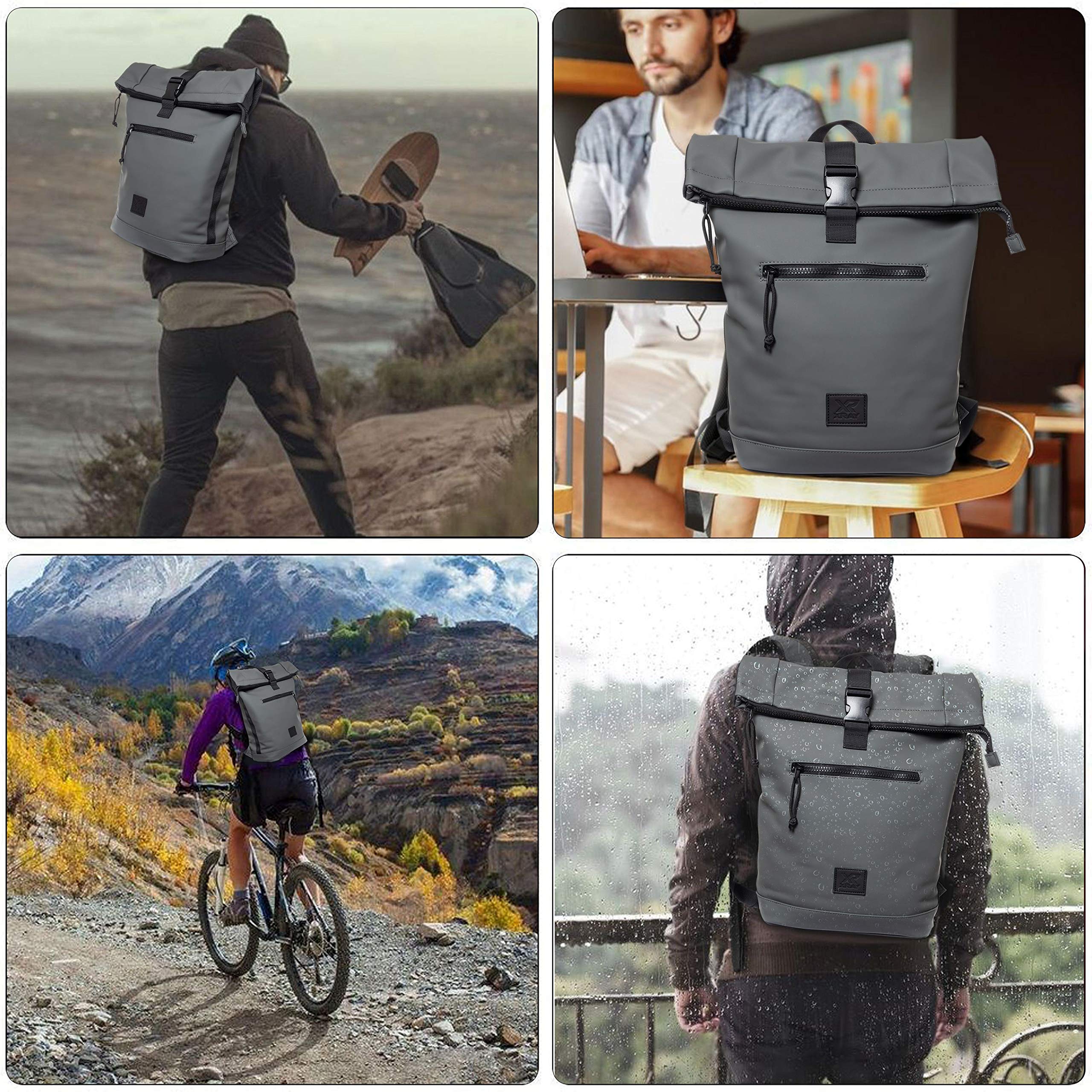 X RAY Expandable Waterproof Roll Top Backpack with Laptop Compartment - Slate Gray | Perfect for Travel, Hiking & Daily Commute