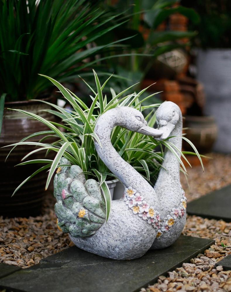 Extra Large Swan Statue for Garden Decor - Elegant Outdoor Animal Sculpture, Villa Courtyard Ornament & Flower Pot Holder | Perfect for Swan Lovers, Patio Decorations & Landscape Design Ideas