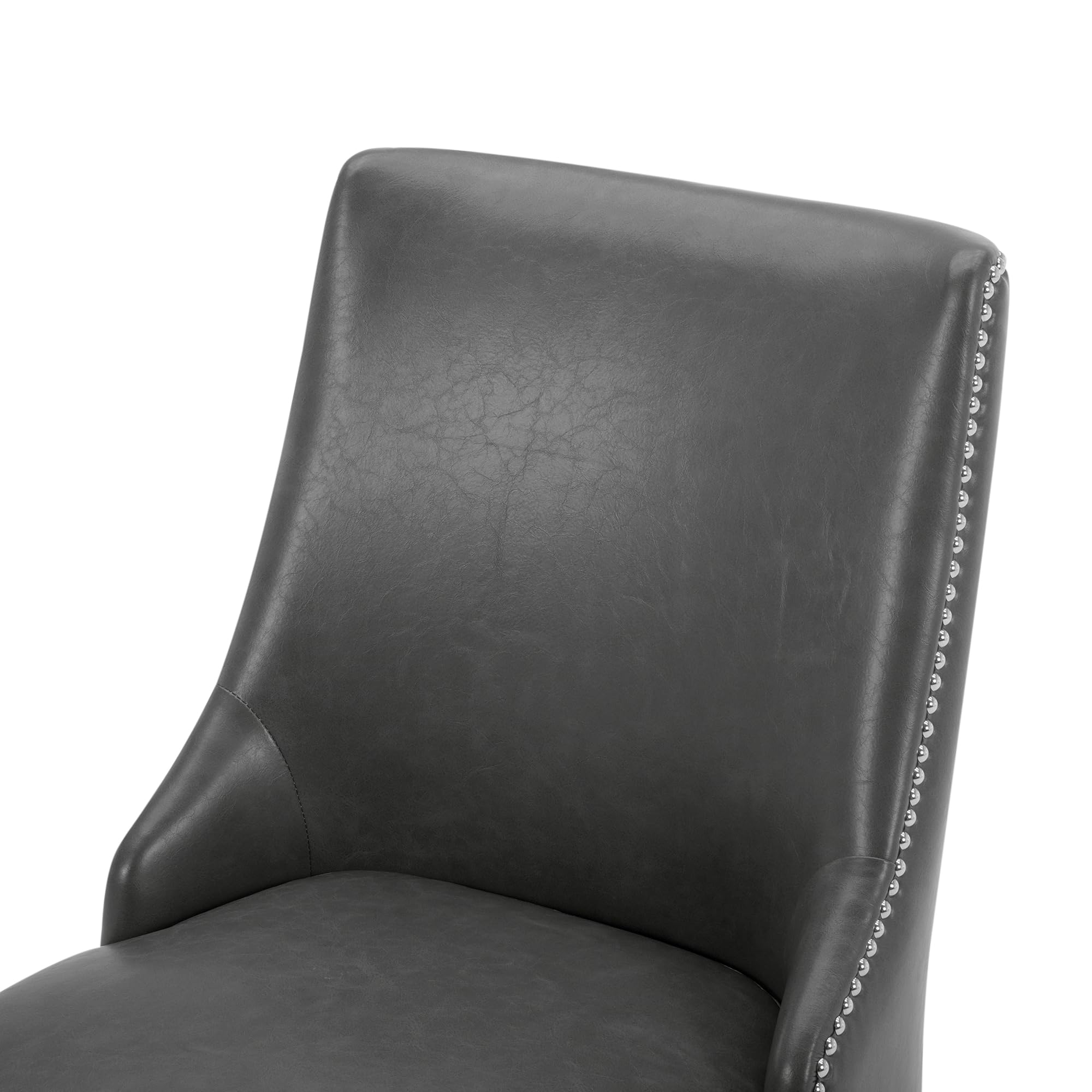 Farmhouse Dining Chairs Set of 2 - Gray Faux Leather High Back Upholstered Chairs with Nailhead Trim for Kitchen, Dining Room & Breakfast Nook - CHITA Modern Countryside Style Seating