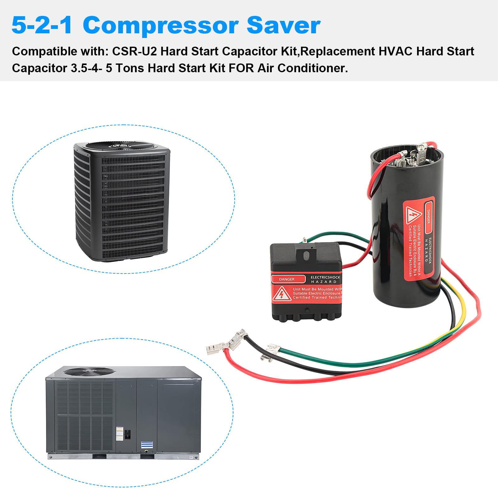 CSRU2 Hard Start Capacitor Kit for HVAC & Air Conditioners - Replacement Compressor Saver for 3.5-5 Ton Units - Improves AC Startup & Protects Compressor (Ideal for Home, Office & Commercial Use)