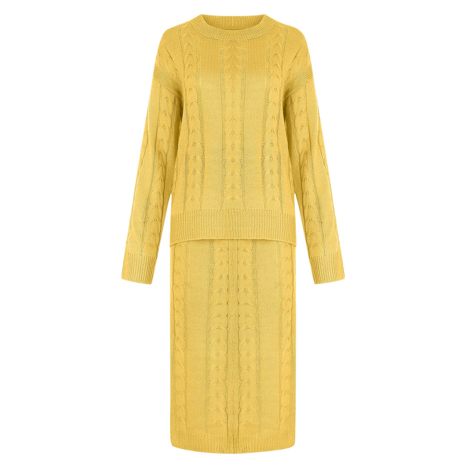 Women's Knitwear Sweater Suit Set - Oversized Cable Knit Pullover & Skirt Two Piece Outfit for Fall & Winter | Cozy Long Sleeve Dressy Casual Wear for Office, Dates & Holiday Parties
