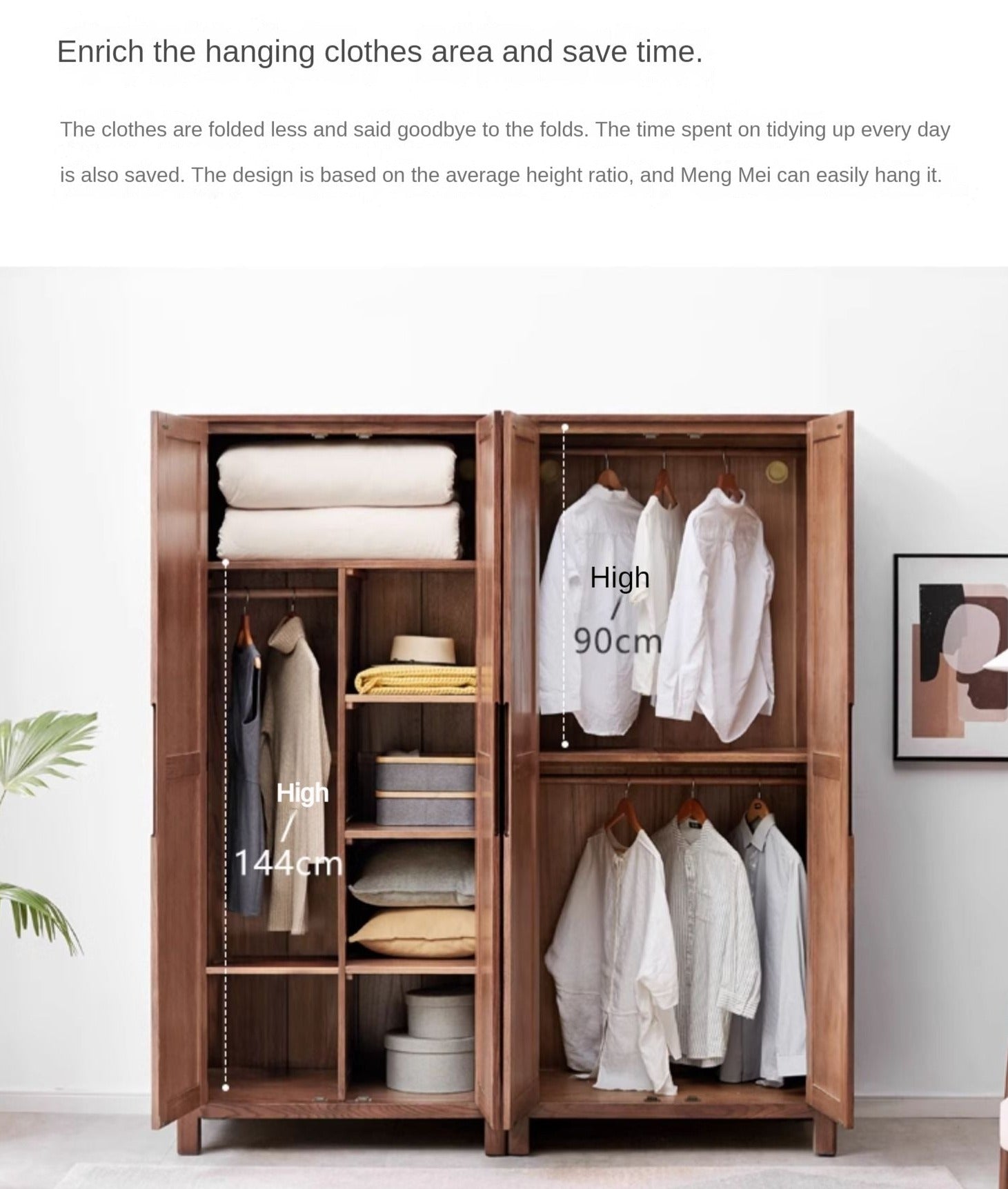 Solid Oak Wood Wardrobe in Walnut Finish - Stylish and Durable Closet Storage for Bedroom, Living Room, or Walk-in Closet