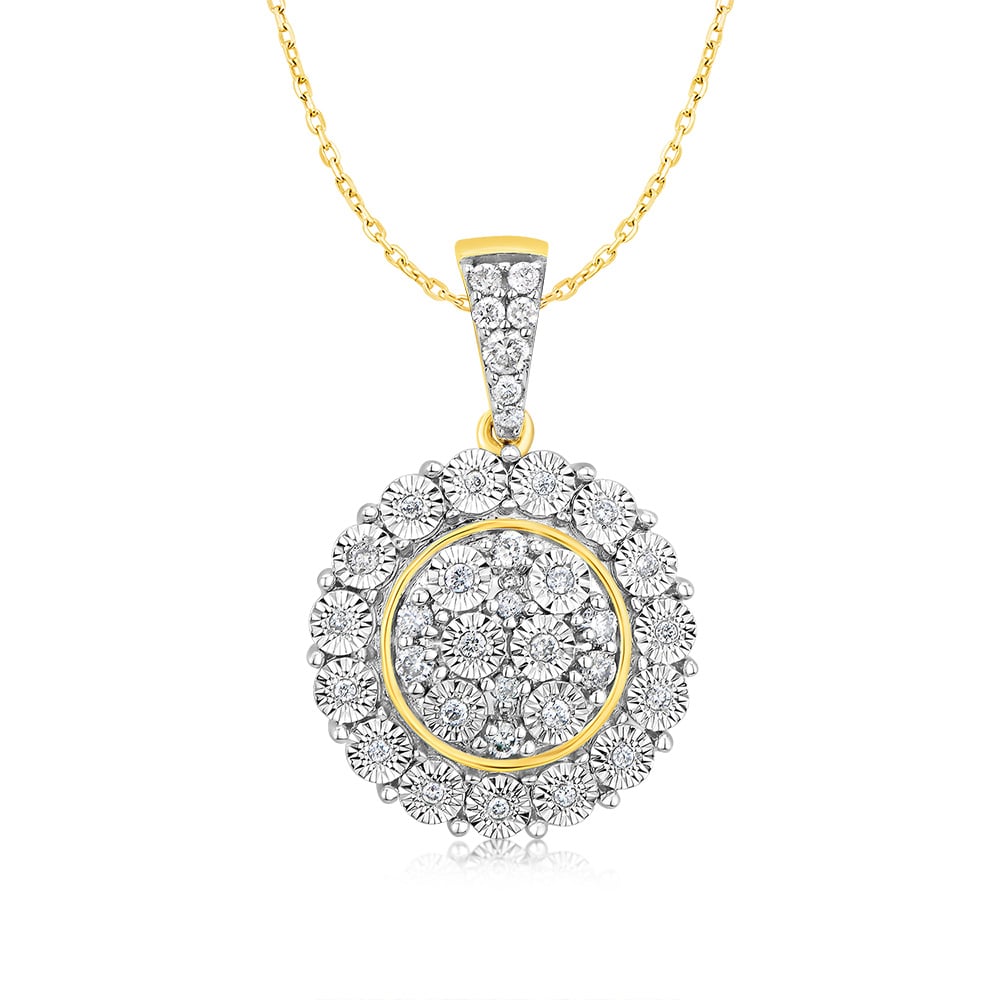 9ct Yellow Gold 1/5 Carat Diamond Pendant Necklace - Elegant Dainty Jewelry for Women - Perfect for Anniversary, Birthday & Valentine's Day Gifts