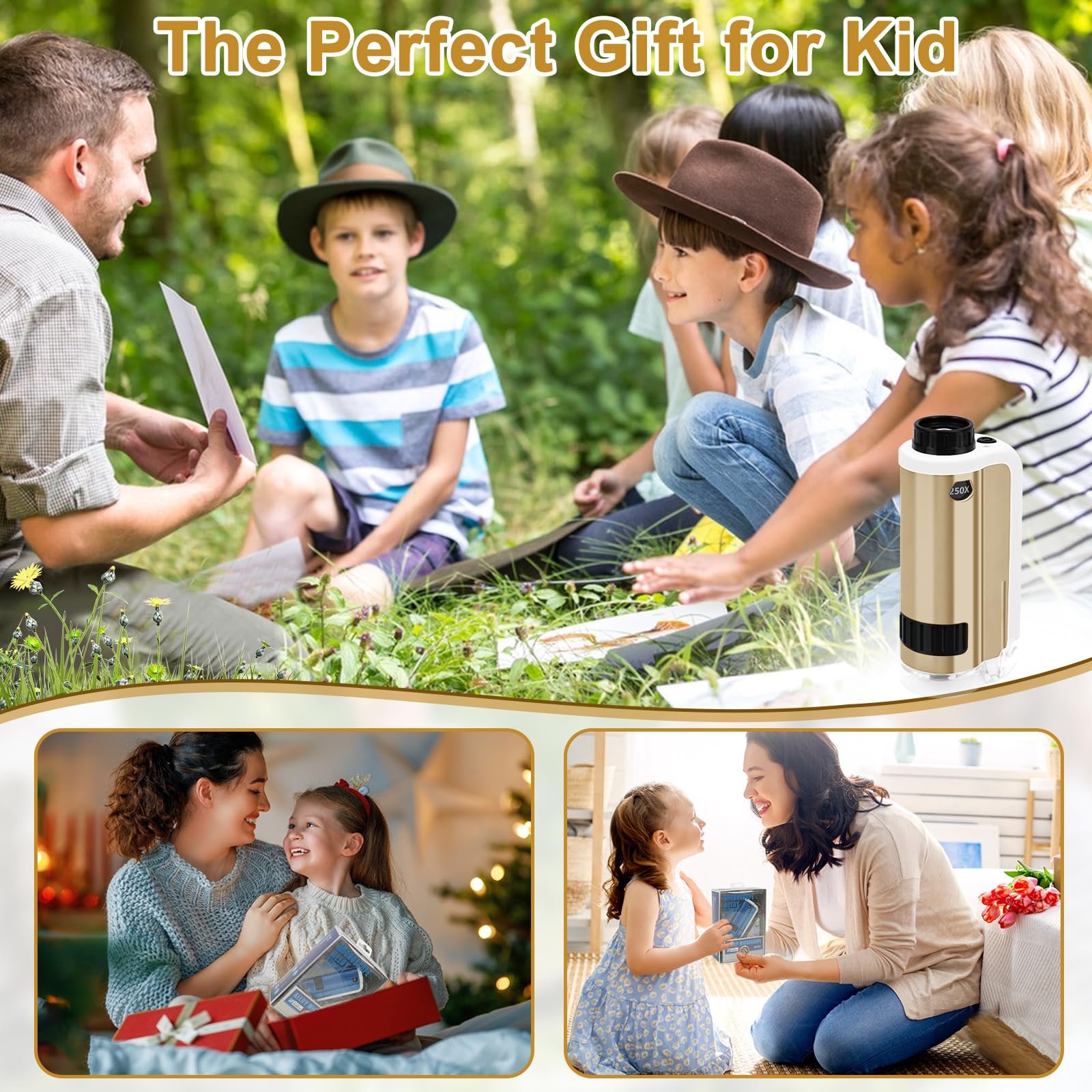 SETFLAGS Kids Pocket Microscope - 100x-250x Zoom Portable Handheld Microscope with 12 Specimen Slides | STEM Science Toys for Ages 6+ | Perfect for Classroom, Outdoor Exploration & Science Projects | Great Gift for Little Scientists