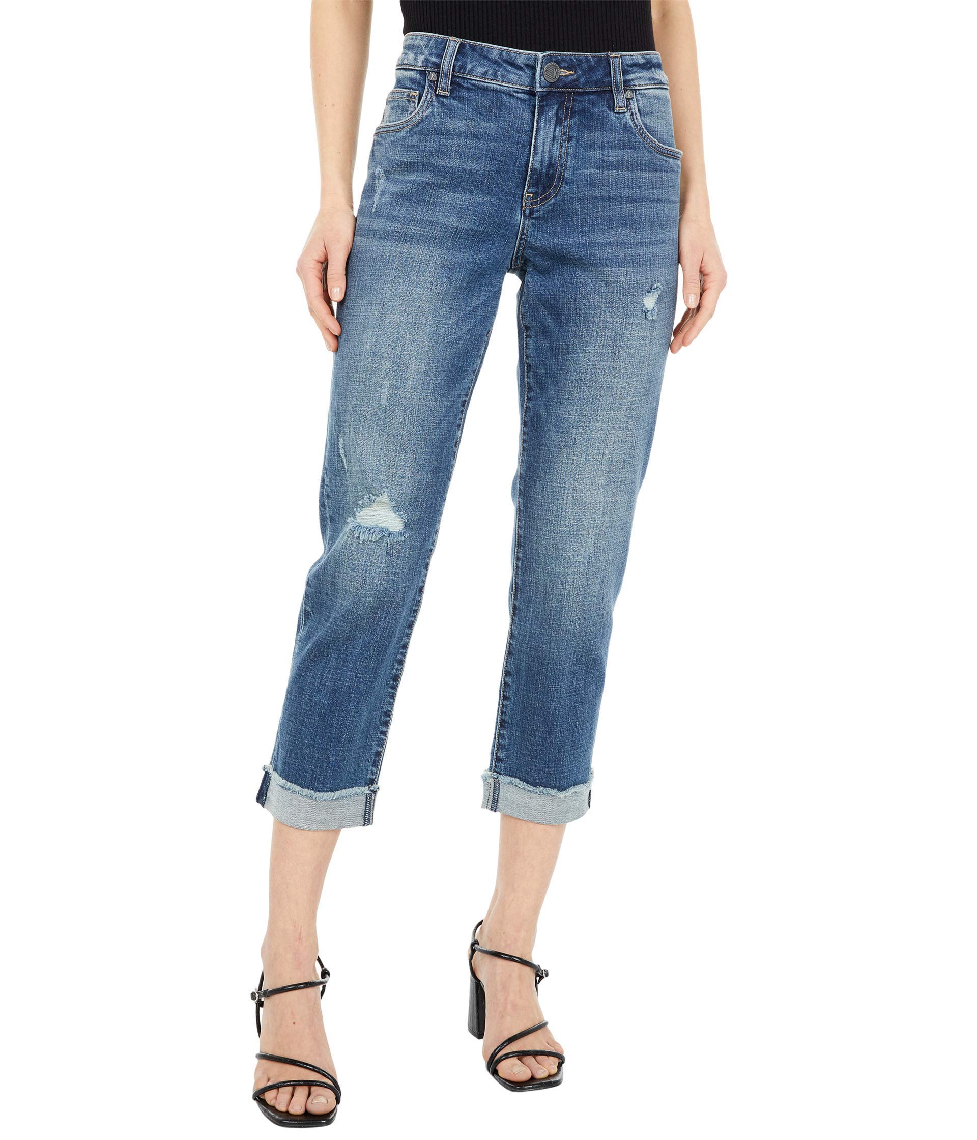 KUT from the Kloth Women's Amy Crop Straight Leg Jeans - High Waist Distressed Denim Pants for Casual Wear & Street Style Outfits