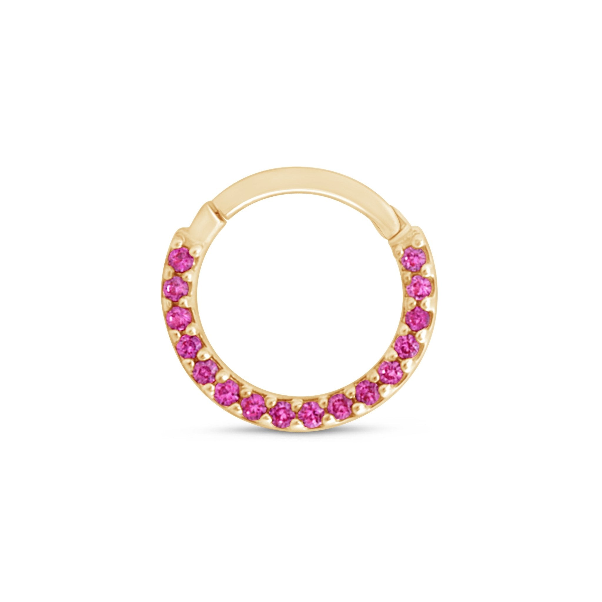 14K Yellow Gold Ruby Studded Clicker Hoop Earrings - Elegant Dainty Jewelry for Women, Perfect for Everyday Wear, Date Nights & Special Occasions