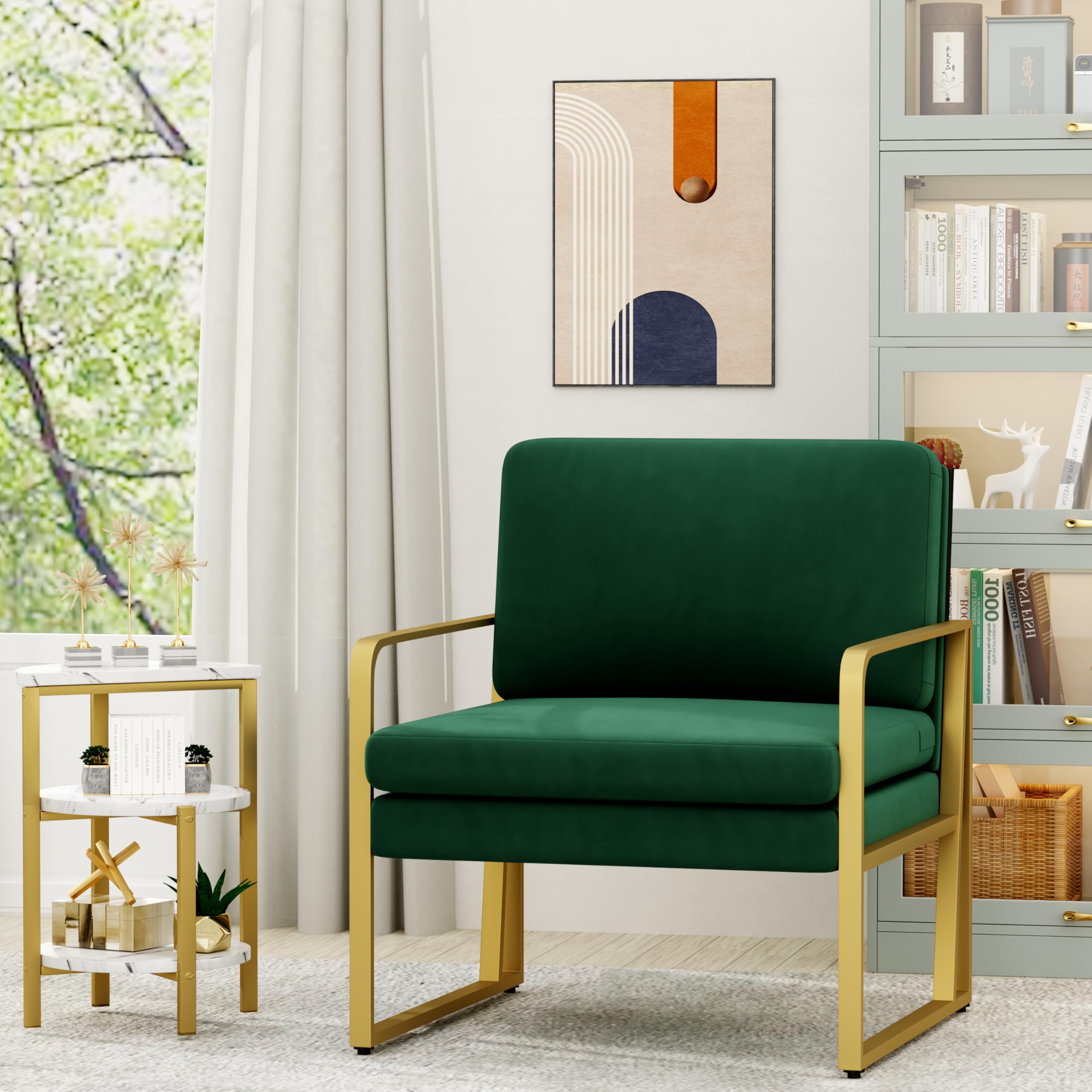 Modern Accent Chair with Linen Upholstery & Metal Legs - Comfortable Armchair for Living Room, Bedroom, or Reading Nook (Green, Set of 1) - Perfect for Relaxing, Entertaining & Home Decor