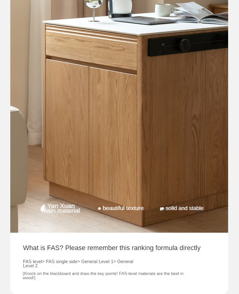 Solid Oak Wood Rock Plate Island - Multi-Functional Dining Sideboard for Kitchen, Dining Room & Living Room Storage