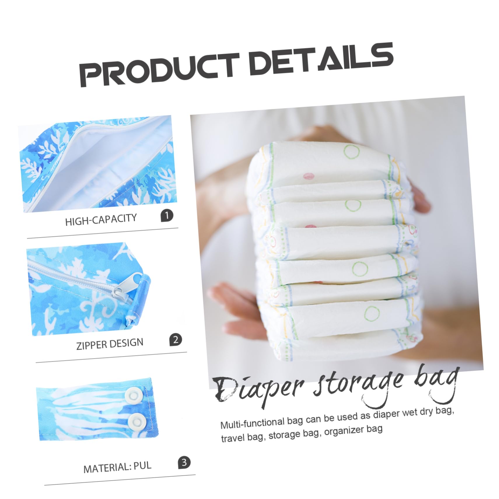 Wakauto Reusable Waterproof Storage Bag - Cloth Nappy & Wet Dry Bag for Baby Essentials, Travel & Outdoor Activities | Perfect for Diapers, Swimwear & Toiletries