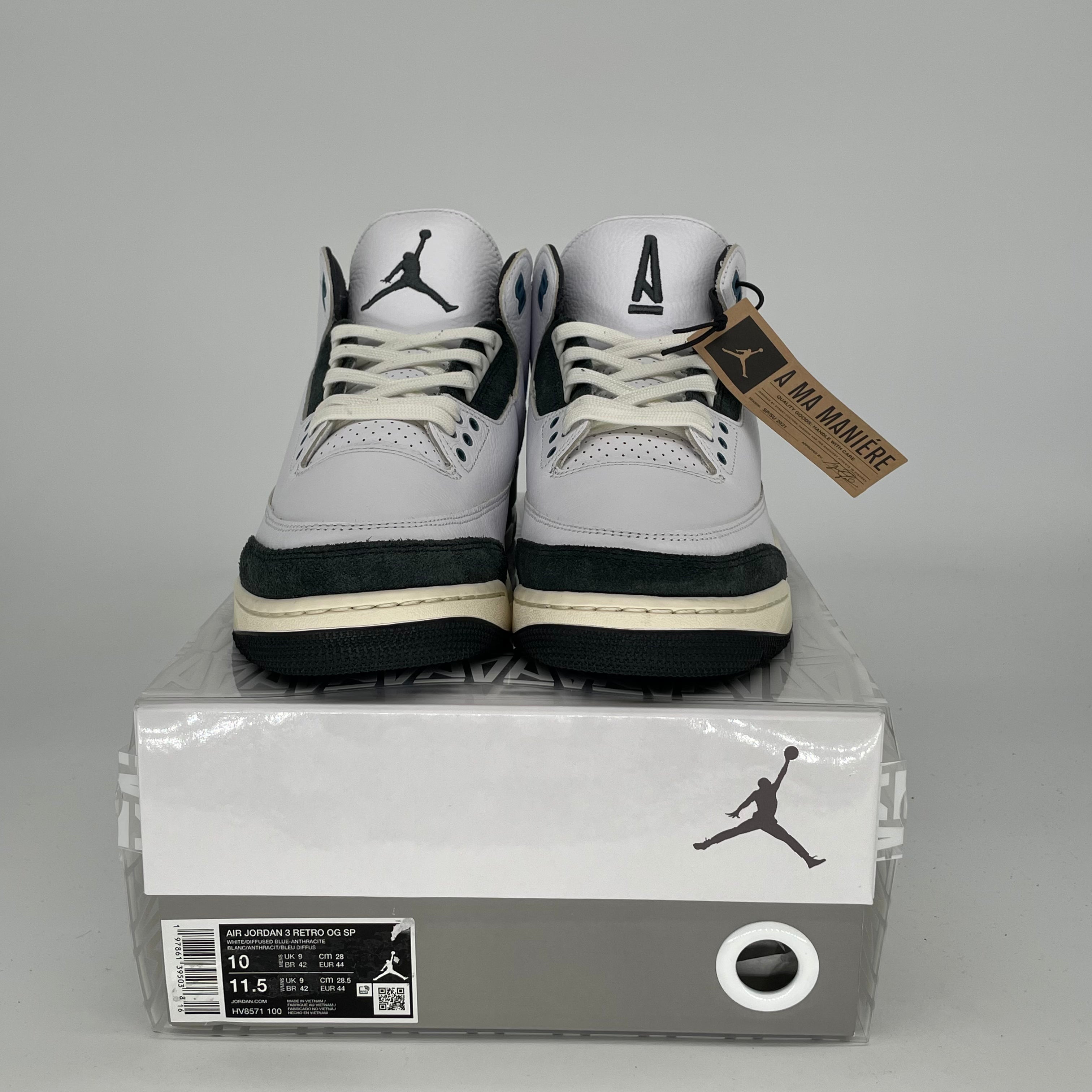 Original Air Jordan 3 Retro 'A Ma Maniére' Diffused Blue - Men's Size 10/Women's 11.5 (HV8571-100) - Authentic Sneakers for Basketball & Streetwear Fashion