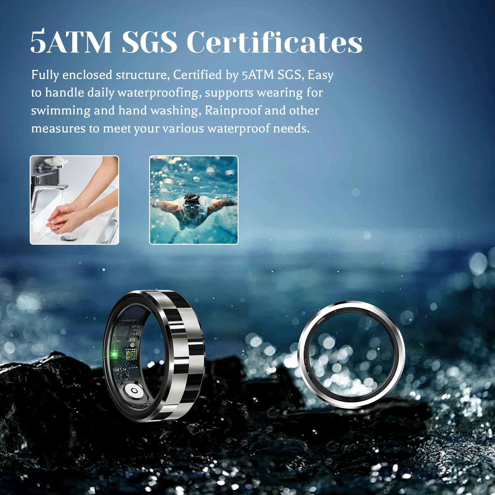 Smart Fitness Tracker Ring with Heart Rate, Blood Oxygen & Sleep Monitor - IP68 Waterproof, No Subscription Needed - Compatible with Android 6.0+ & iOS 11.0 - Includes Charging Case (Silver, Size 10) - Perfect for Workouts, Sleep Tracking & Daily Health Monitoring
