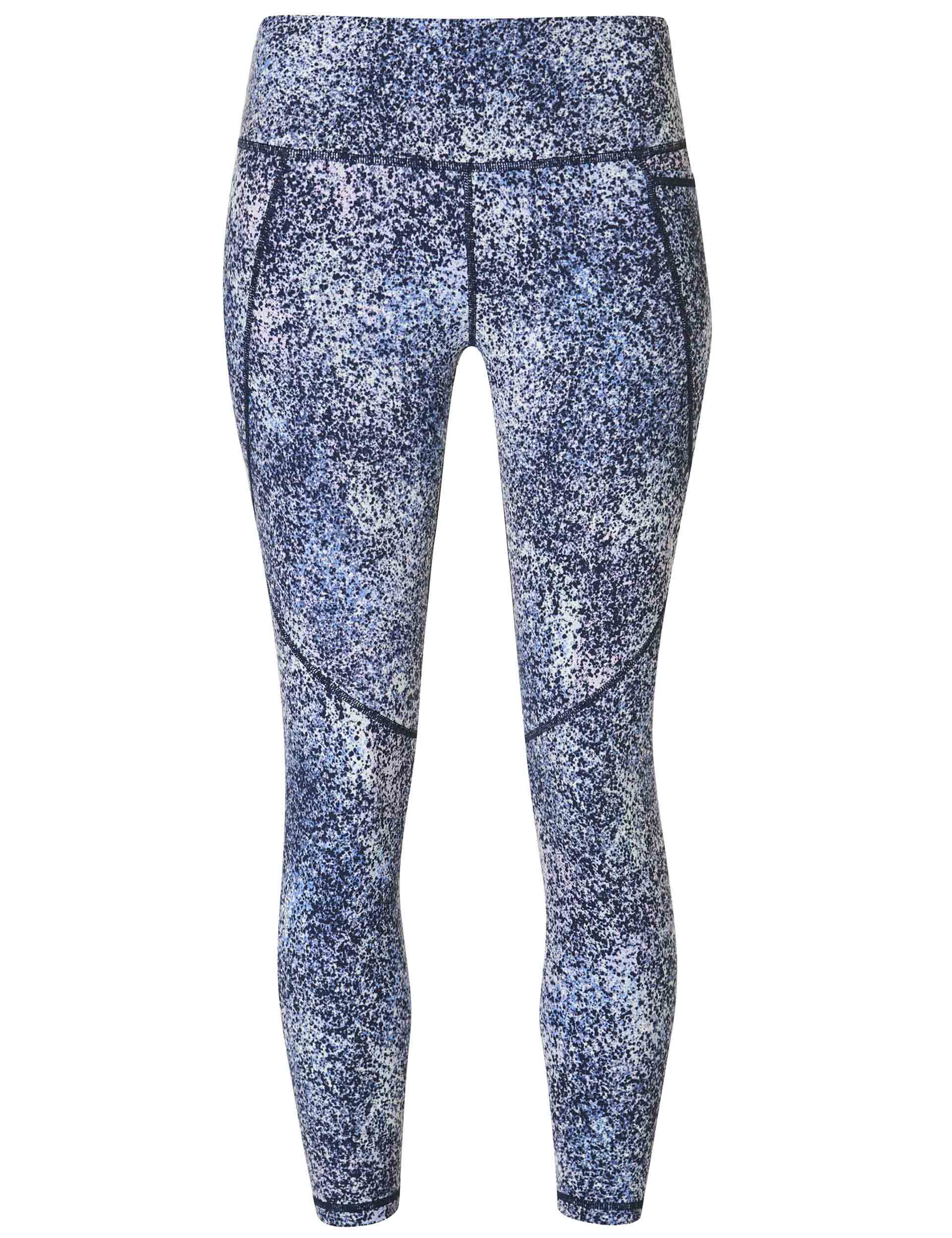 Power 7/8 Gym Leggings for Women - High Waist Yoga Pants with Blue Speckle Print - Moisture Wicking Workout Leggings for Running, Training & Lounge Wear