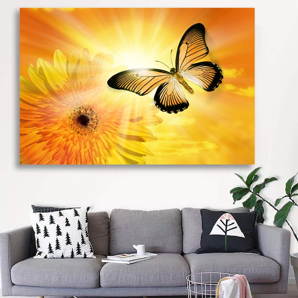 Beautiful Butterfly Giclee Canvas Wall Art - 12x18 Inches Handmade Painting for Bedroom, Living Room, Home & Office Decor