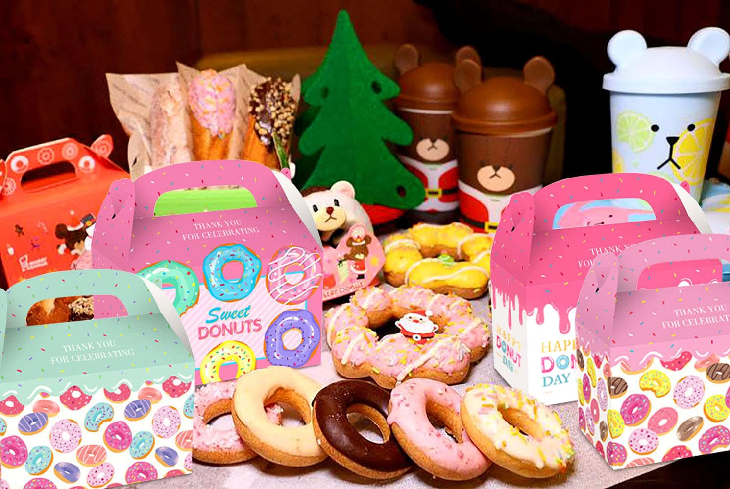 12 Pack Donut Party Favor Bags - Colorful Candy & Goodie Bags for Kids Birthday Parties, Baby Showers & School Events - Fun Donut-Themed Party Supplies for Celebrations