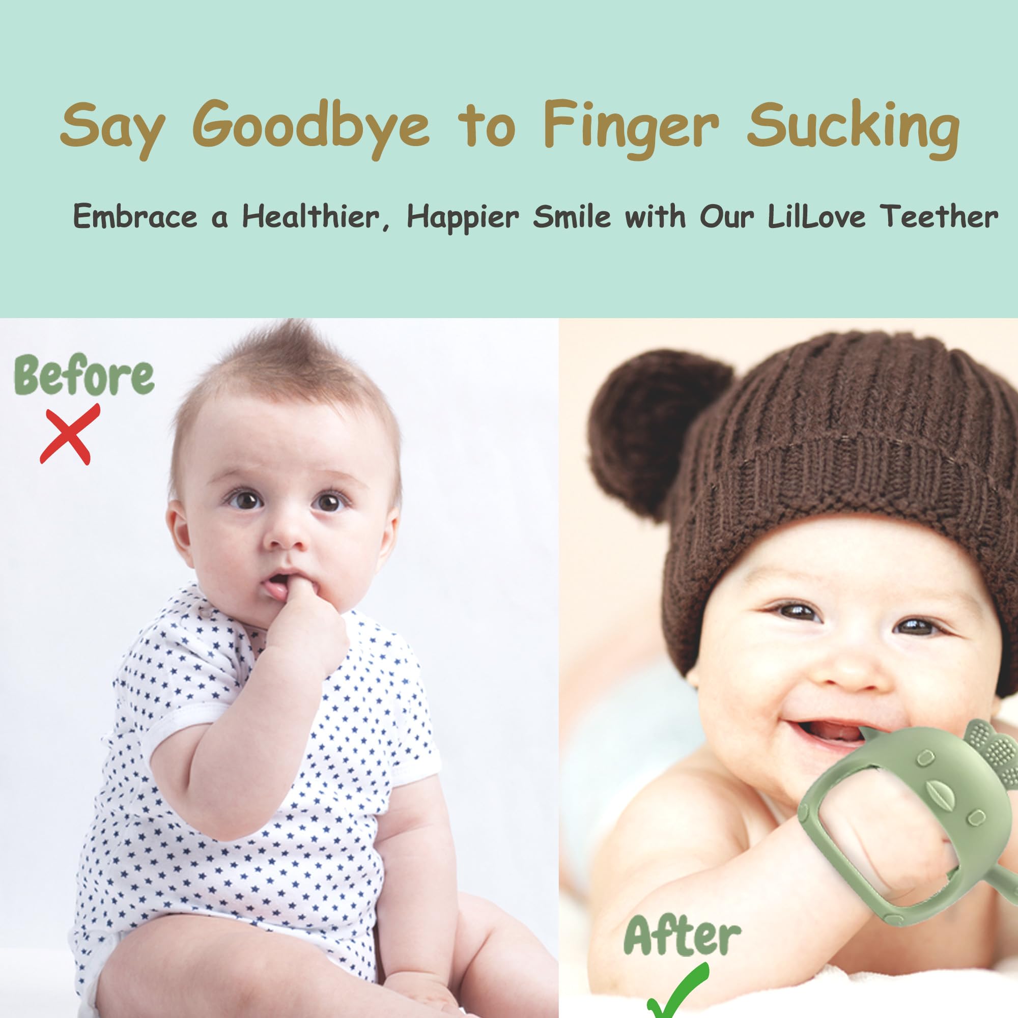 Komfy LilLove Baby Teething Toys - Non-Toxic Infant Teether for 0-12 Months | CPC Certified Teething Mitten & Pacifier Set (2 Pack) | No Drop Design for Safe Chewing Relief | Perfect for Soothing Sore Gums at Home or On-the-Go
