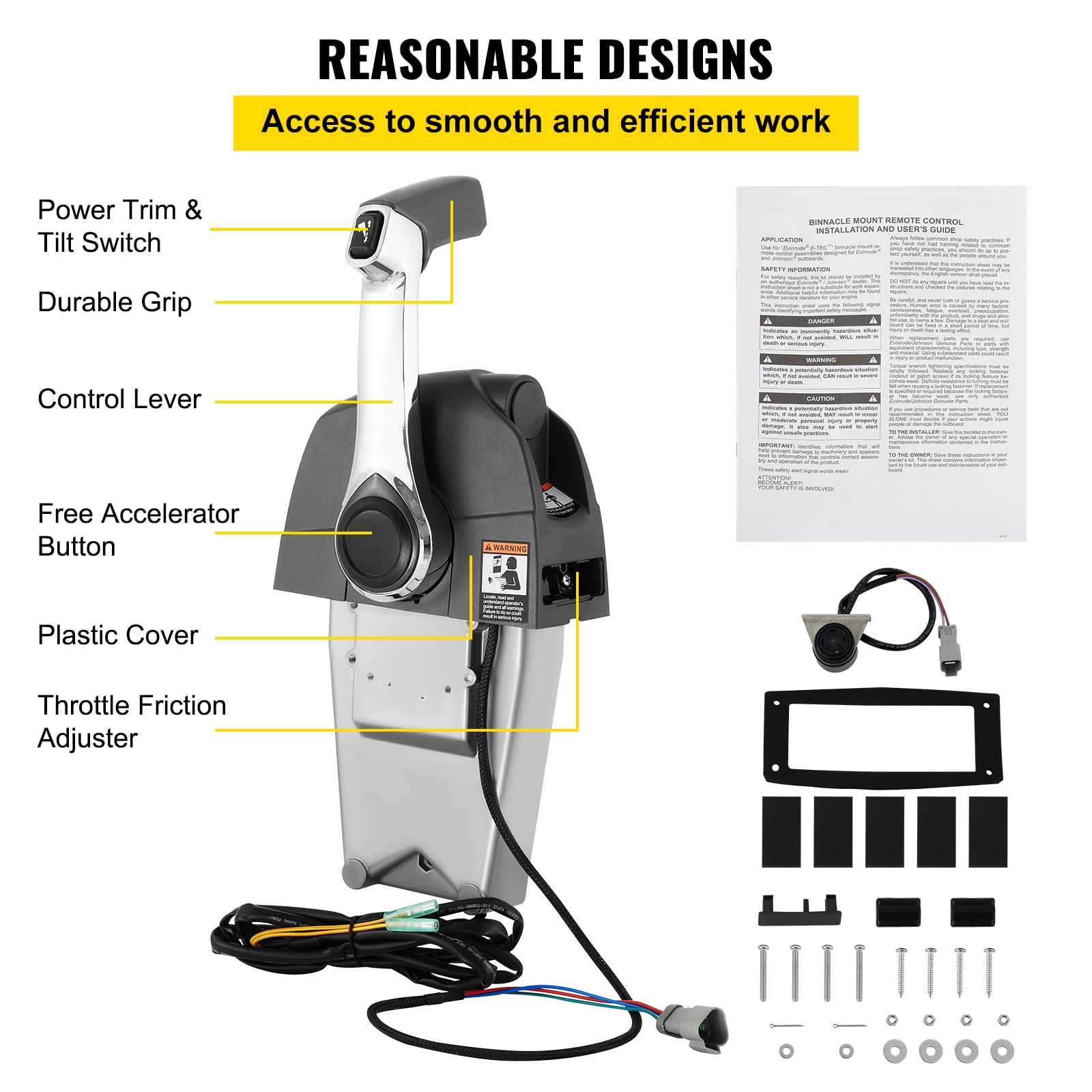Vevor Boat Throttle Control 5006180 - Side Mount Outboard Remote Control Single Lever Binnacle with Key Switch & Lanyard for Evinrude Johnson Motors - Perfect for Marine Boating, Fishing & Water Sports