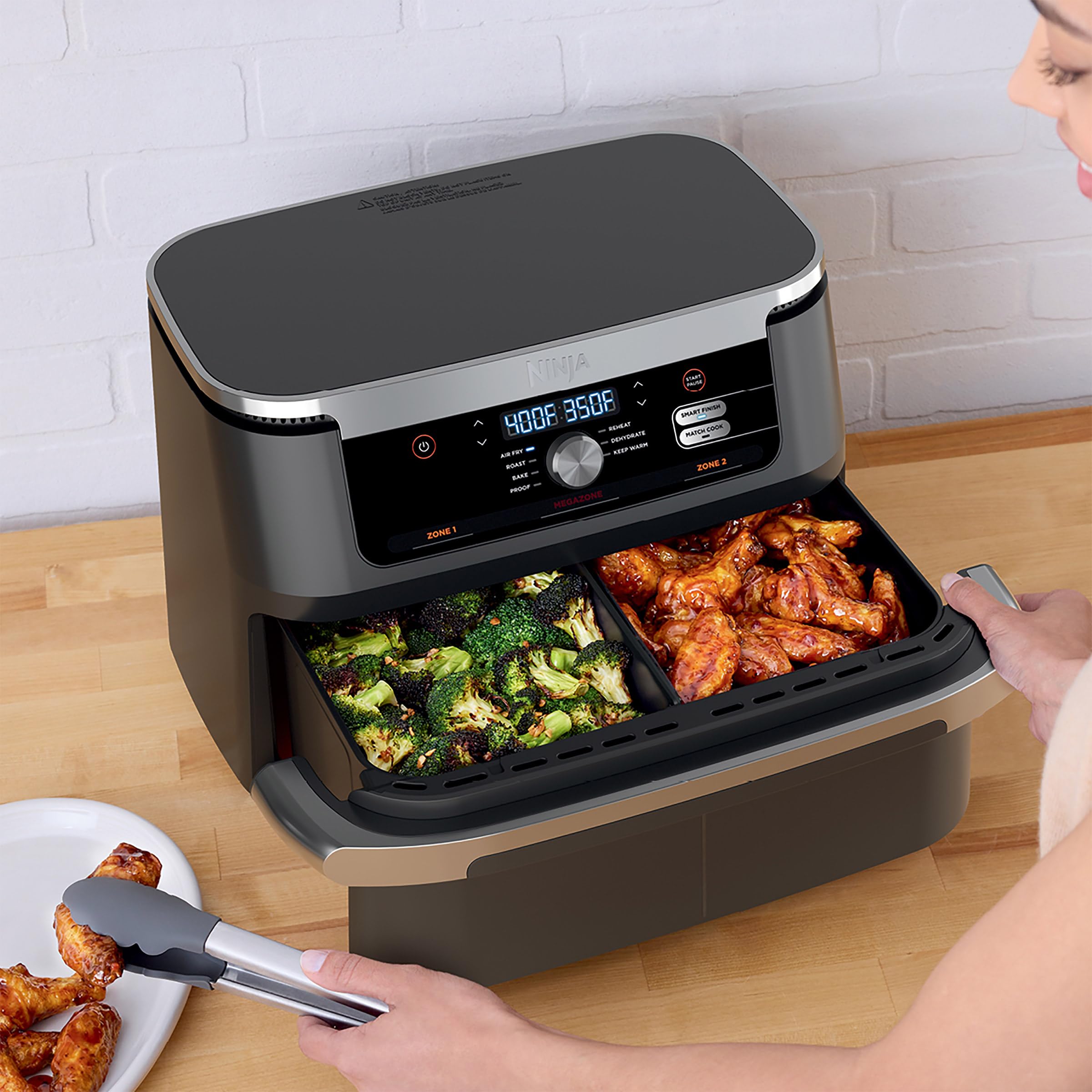 Ninja Foodi 11 Quart 7-in-1 MegaZone XL FlexBasket Air Fryer with Basket Divider - Air Fry, Roast, Bake, Broil - Perfect for Family Meals & Entertaining (Renewed, Grey) - Ideal for Large Families, Parties & Holiday Cooking