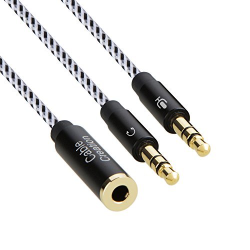 CableCreation 3.5mm Headset Splitter Cable - Female to Dual Male Audio Y Splitter with CTIA/OMTP Adapter - 0.2M Black & White - Perfect for Gaming Headsets, Music Sharing, and Conference Calls