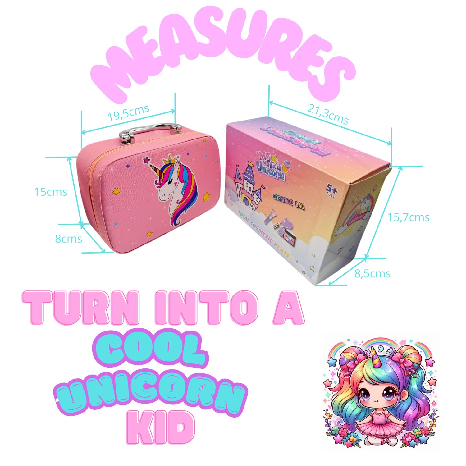 Magical Unicorn Makeup Kit for Girls - Complete Cosmetic Set with Nail Polish, Lip Gloss, Makeup Case - Perfect Gift for Ages 3-7 | Birthday Party, Dress-Up Play, Pretend Play, Kids Spa Day