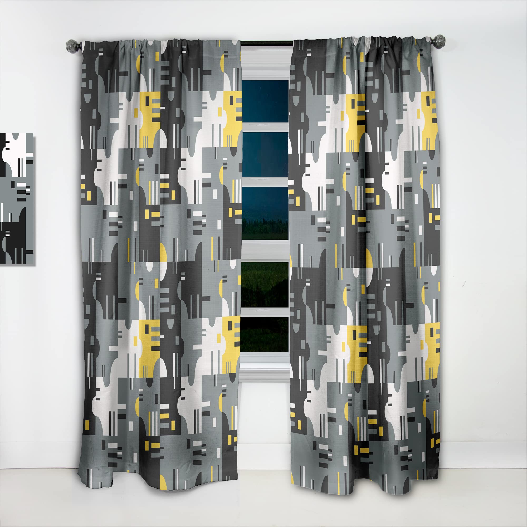 DesignQ Retro Abstract Thermal Insulated Curtains - Single Panel 52x63 Inches - Blackout Drapes for Bedroom & Living Room - Perfect for Home Decor, Privacy & Energy Efficiency