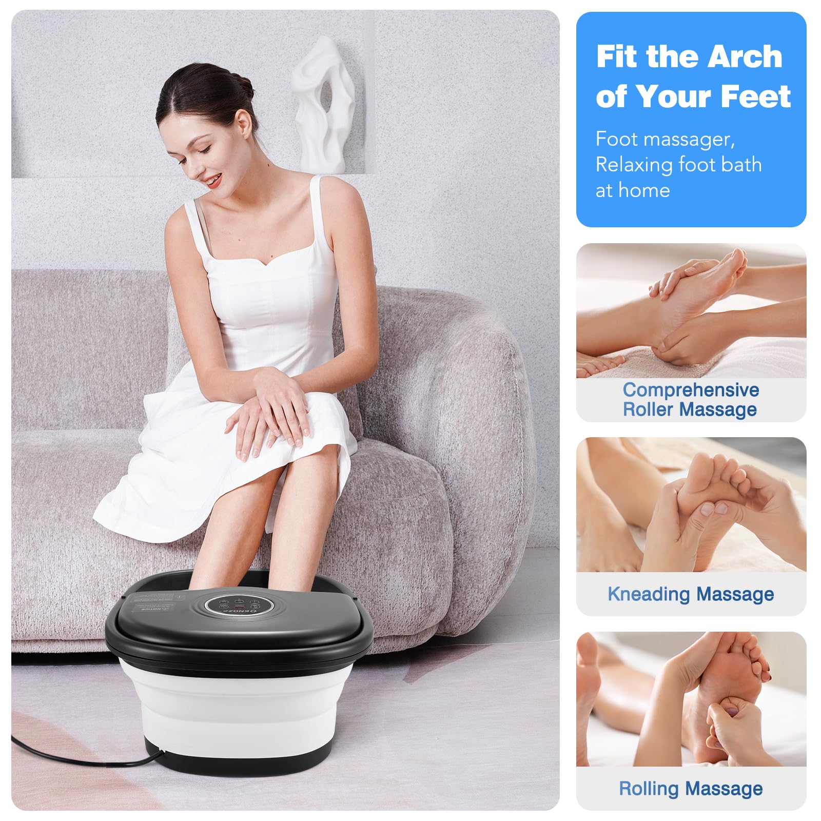Portable Collapsible Foot Spa Bath with Heating, Remote Control, Adjustable Temperature, Bubble Massage, Pumice Stone & 16 Rollers - Red Light Therapy & Timer for Relaxing Tired Feet - Perfect for Home Spa, Post-Workout Recovery & Gift Giving