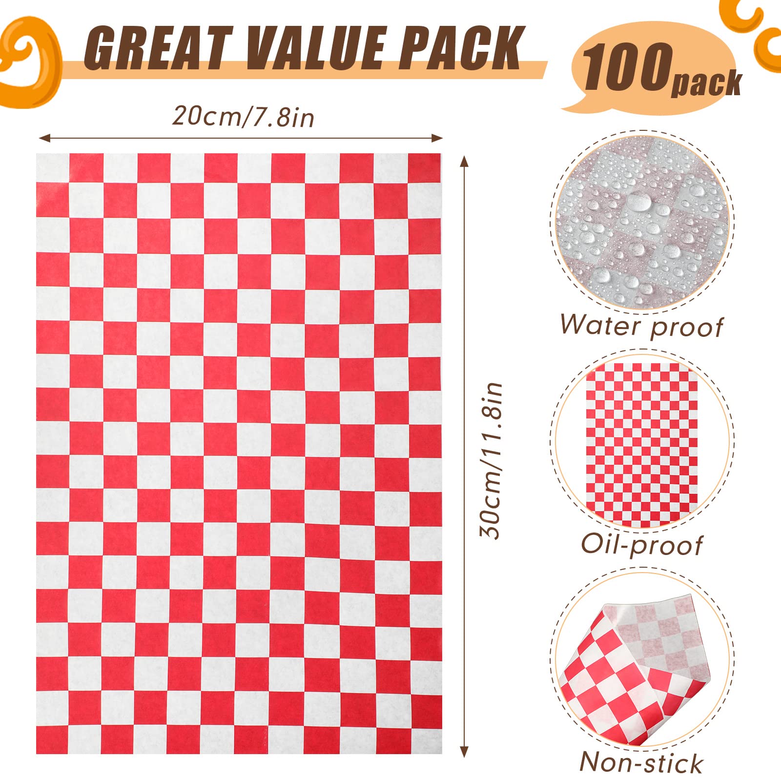 200 Pcs Kraft Paper Food Trays & Checkered Wrapping Paper Set - 4 Corner Pop-Up Disposable Cardboard Food Boxes - Greaseproof Brown Foldable Theater Snack Containers for Movies, Stadium Events & Party Catering