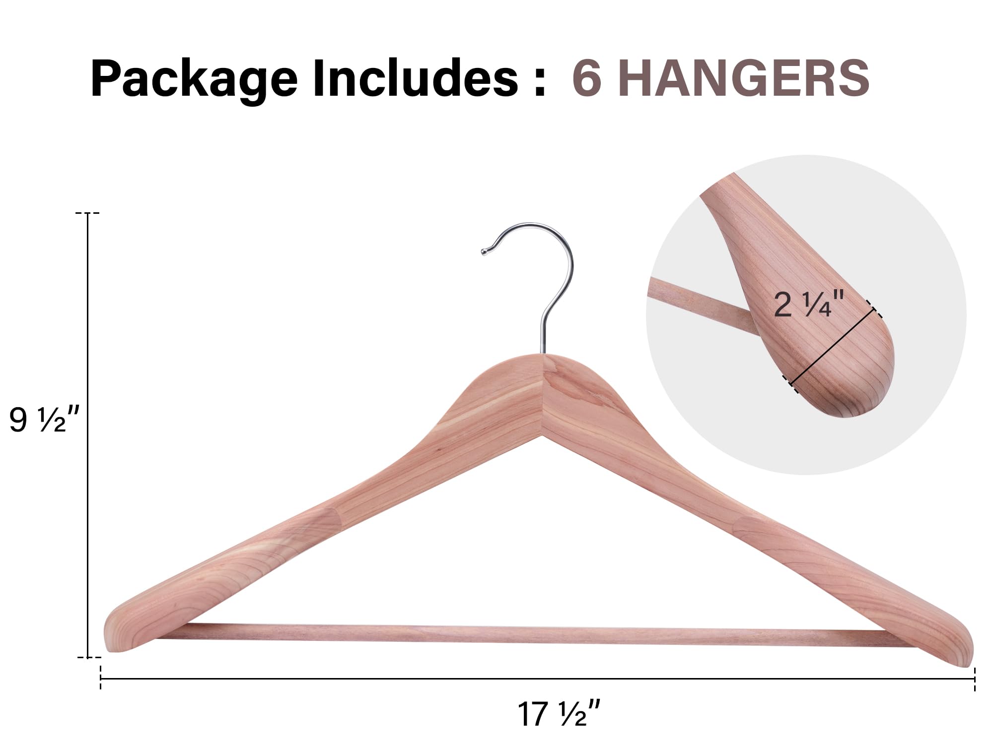 Premium Red Cedar Wood Hangers 6-Pack - Extra Wide Shoulder Wooden Closet Organizers for Suits, Coats, Jackets & Pants - Natural Aromatic Cedar for Wardrobe Protection & Luxury Closet Storage