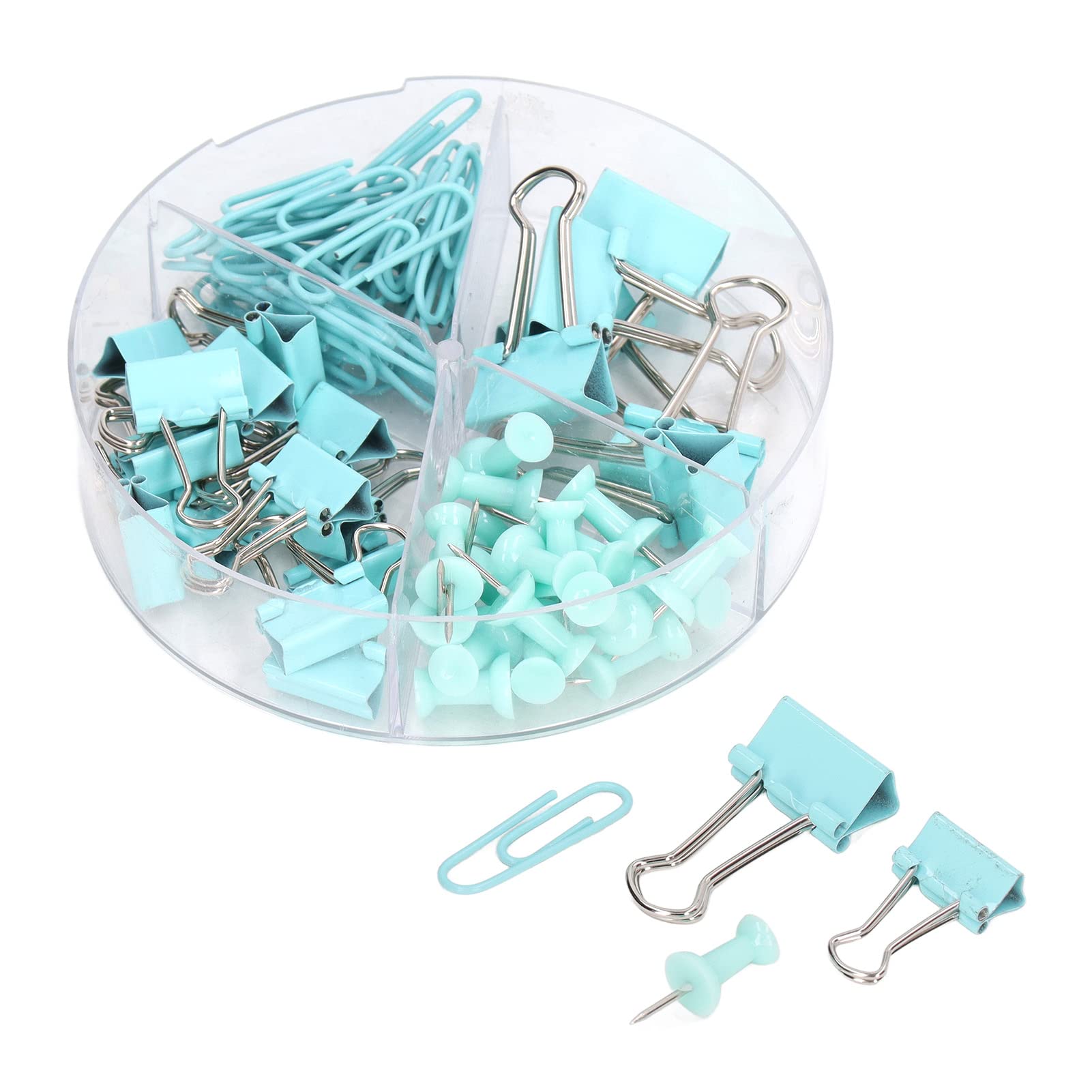 Colorful Metal Paper Clips, Binder Clips & Push Pins Set - Rust-Proof Office & School Supplies for Bulletin Boards, Documents & Home Organization (Light Blue)