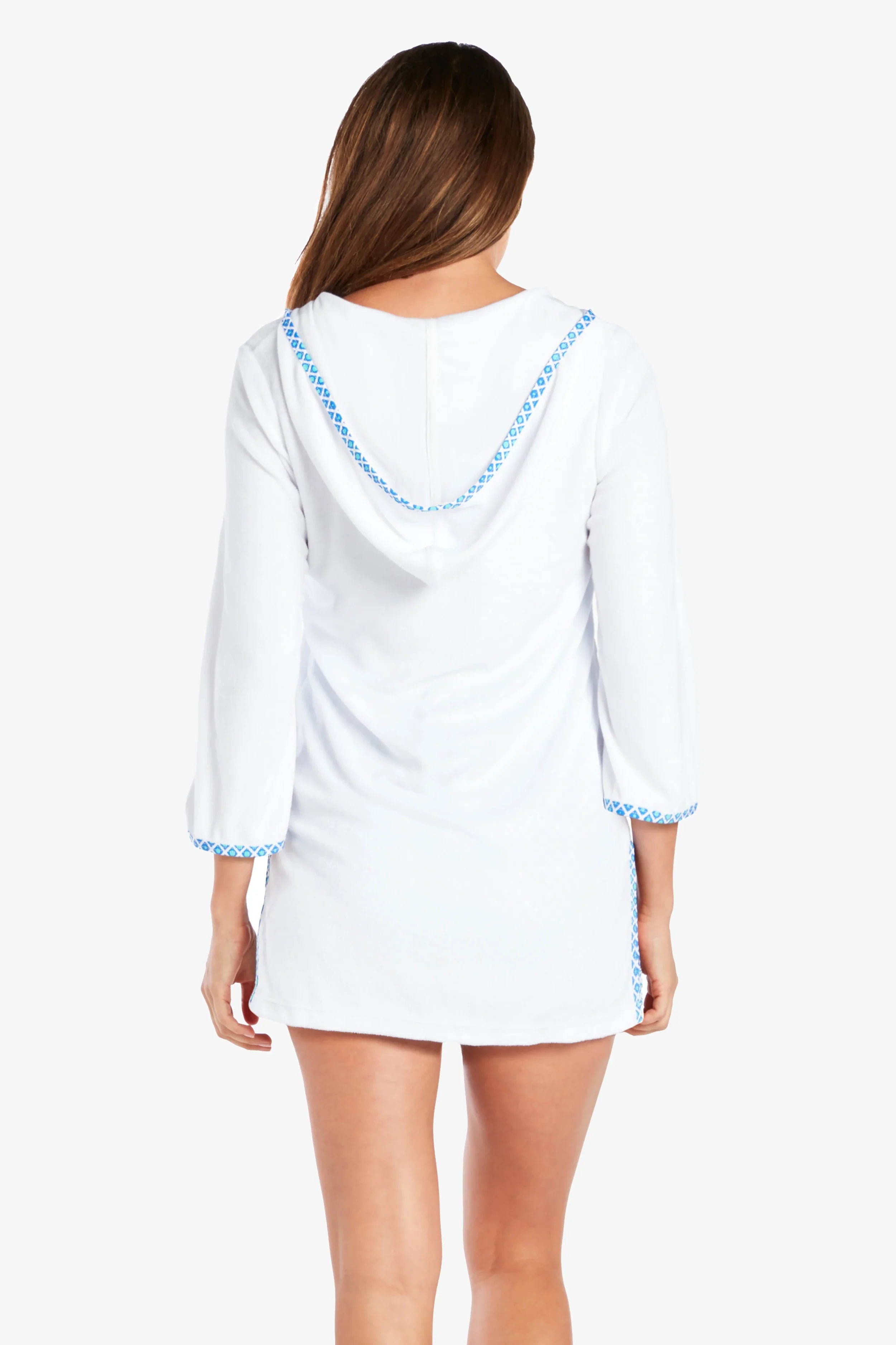 Ombre Geo Hooded Terry Cover Up - Soft Bathrobe for Women, Lightweight Loungewear for Spa, Beach, and Home Relaxation