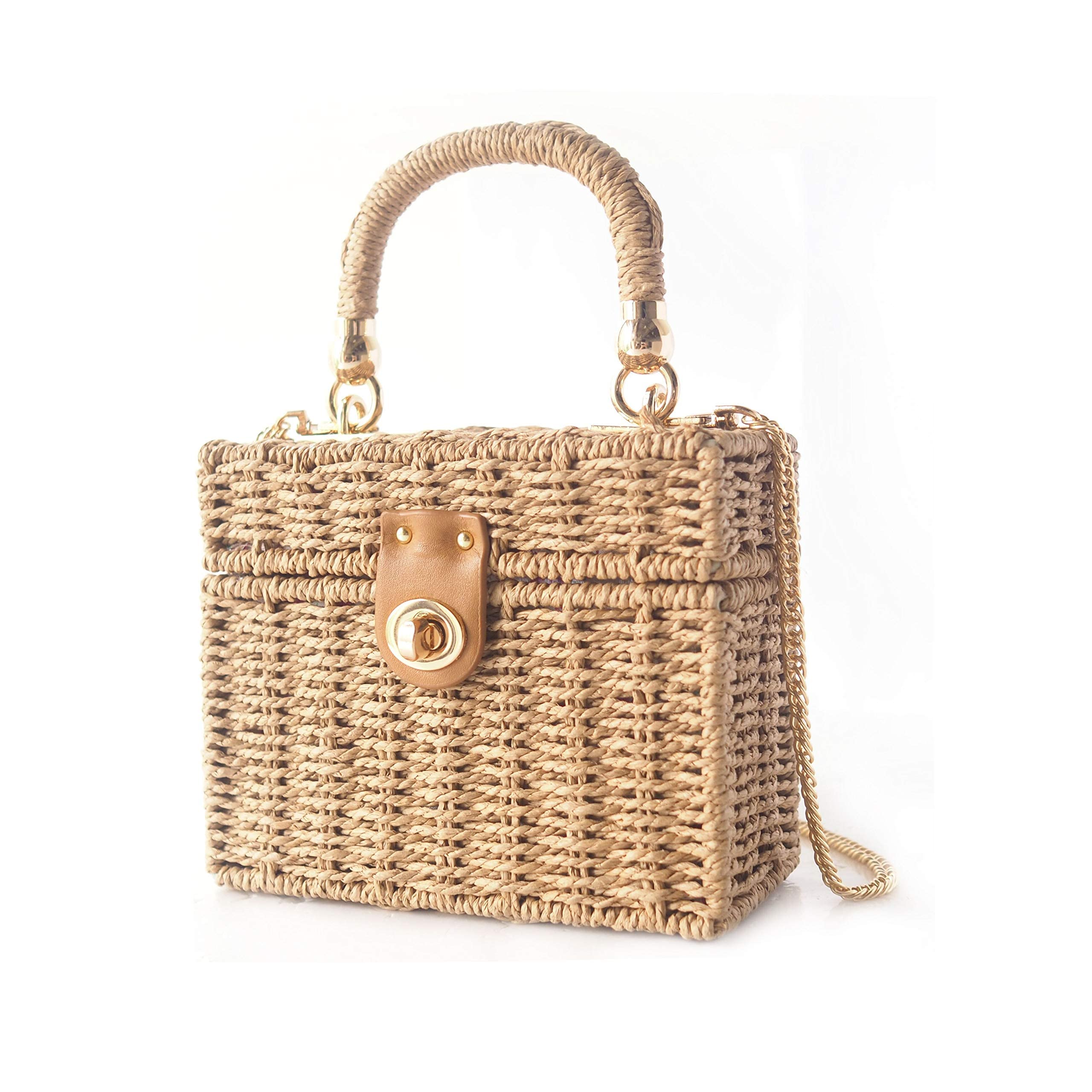 Handwoven Rattan Bag - Natural & Elegant Vintage Purse for Women, Beach Tote, Boho Chic Handbag for Summer Vacation, Casual Day Out & Holiday Travel Accessories