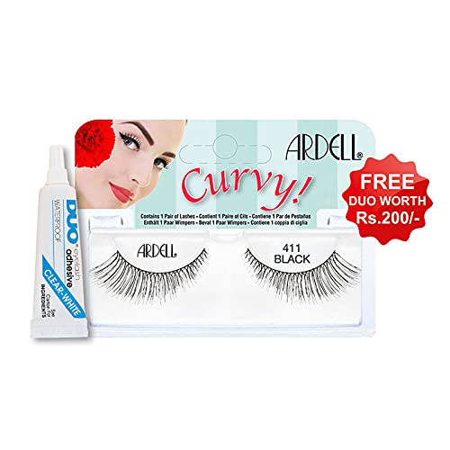 Ardell Curvy Lash 411 Black False Eyelashes - 61941 with Duo Clear Lash Glue 1g | Natural Looking Lashes for Everyday Wear & Special Occasions