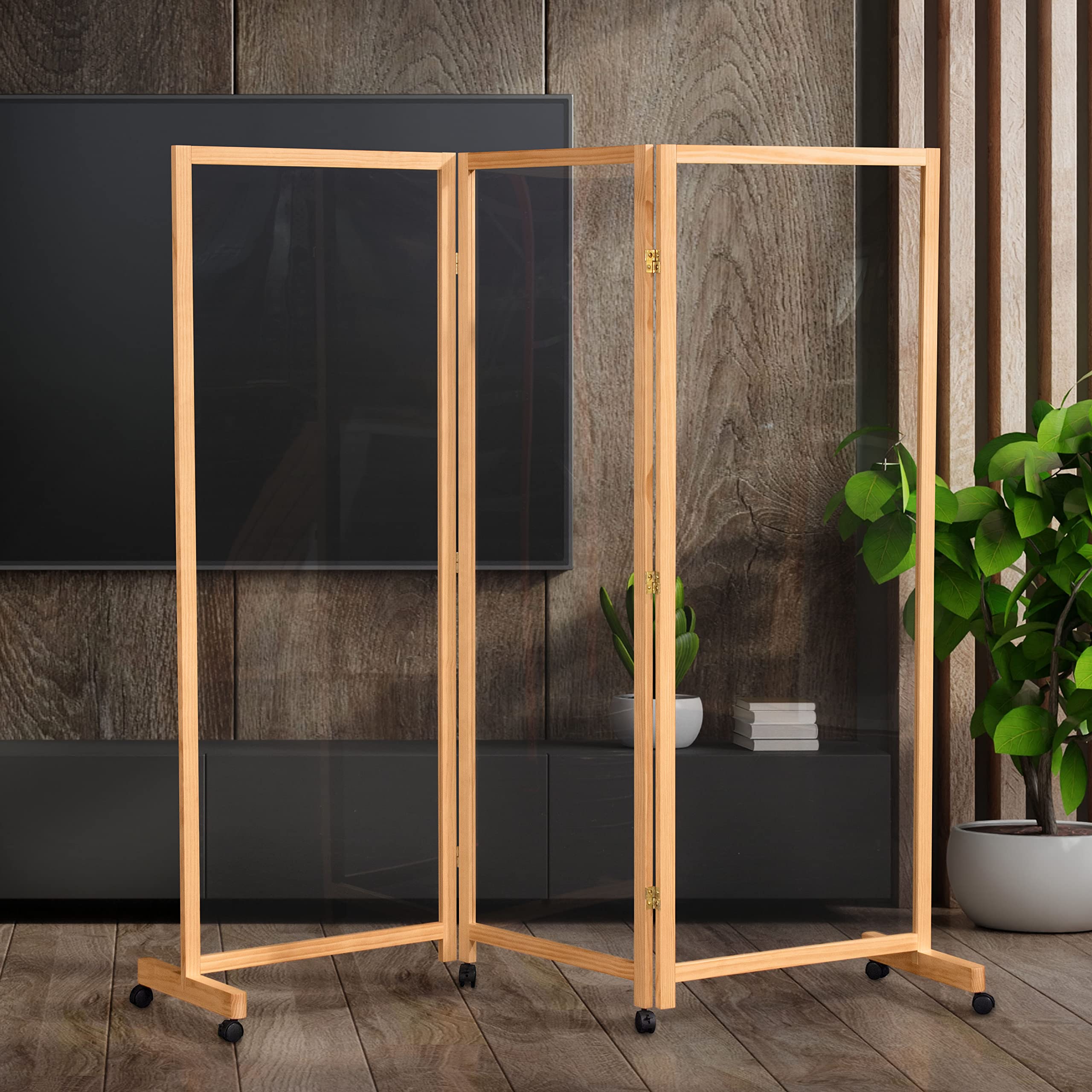 5.75 ft Tall Clear Plastic Partition on Wheels - Mobile Room Divider for Office, Classroom & Retail Spaces - Natural Translucent Screen for Social Distancing & Privacy Protection