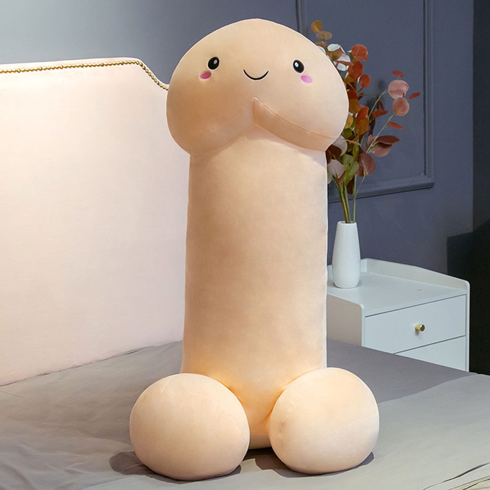 Extra Large Funny Smiley Face Body Pillow - Soft Stress Relief Plush Throw Pillow for Couch, Bed & Sleeping - Cute Valentine's Gift for Girlfriend (Beige, 35.4 Inches) - Perfect for Relaxation, Home Decor & Comfort