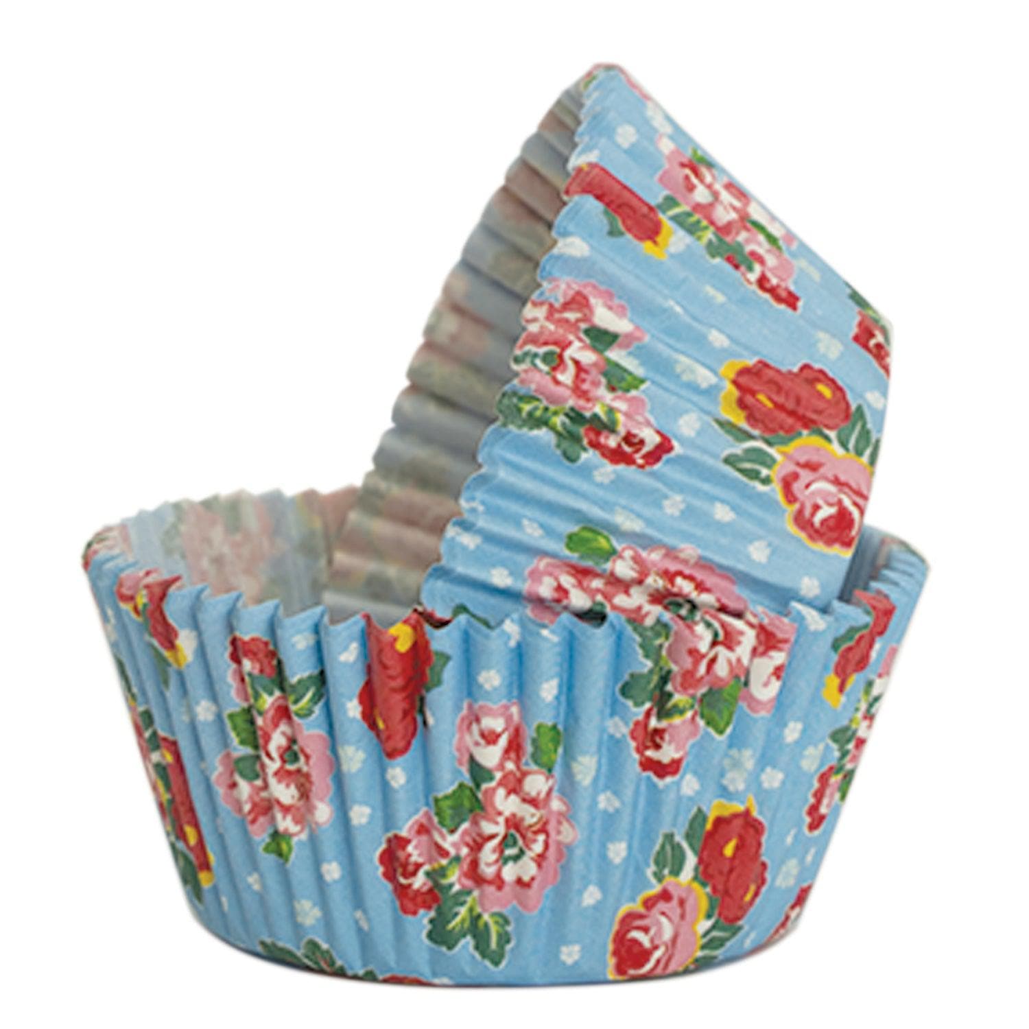 Blue Floral Standard Size Cupcake Wrappers & Liners - 50 Pack Baking Decorations for Parties, Weddings, Baby Showers & Birthday Cakes