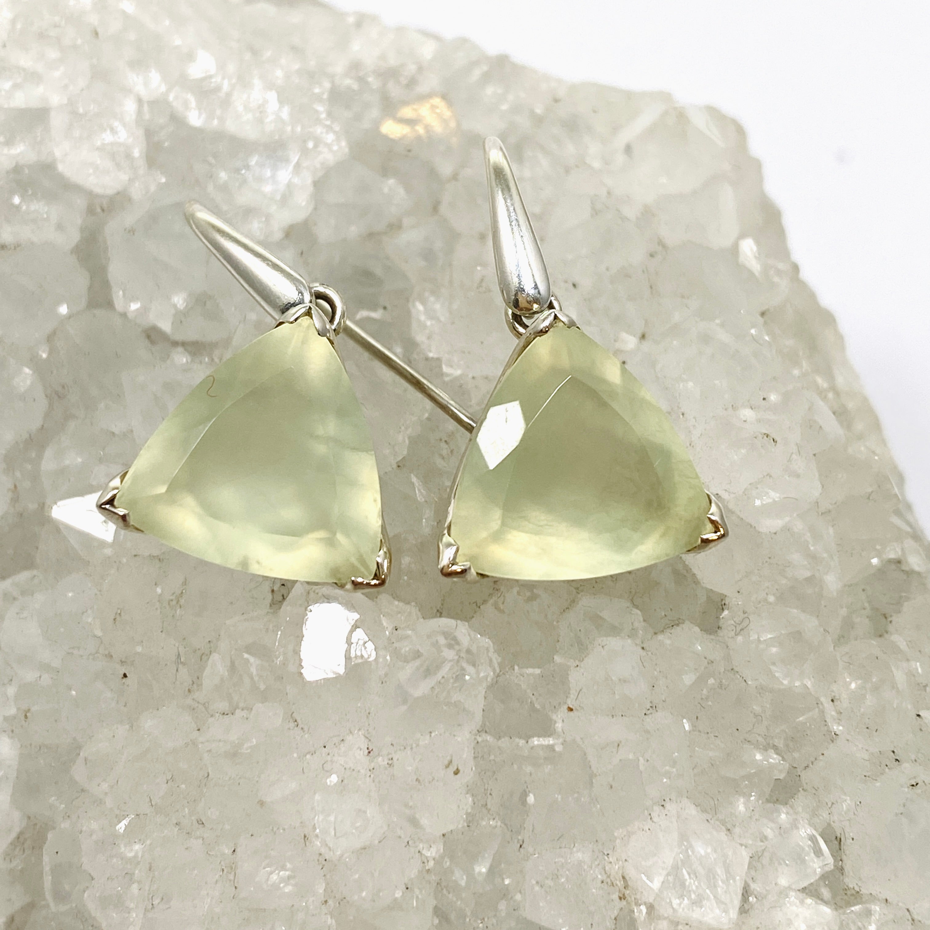 Prehnite Triangular Faceted Earrings for Women - Dainty Gold Geometric Stud Earrings - Perfect for Everyday Wear, Office & Special Occasions