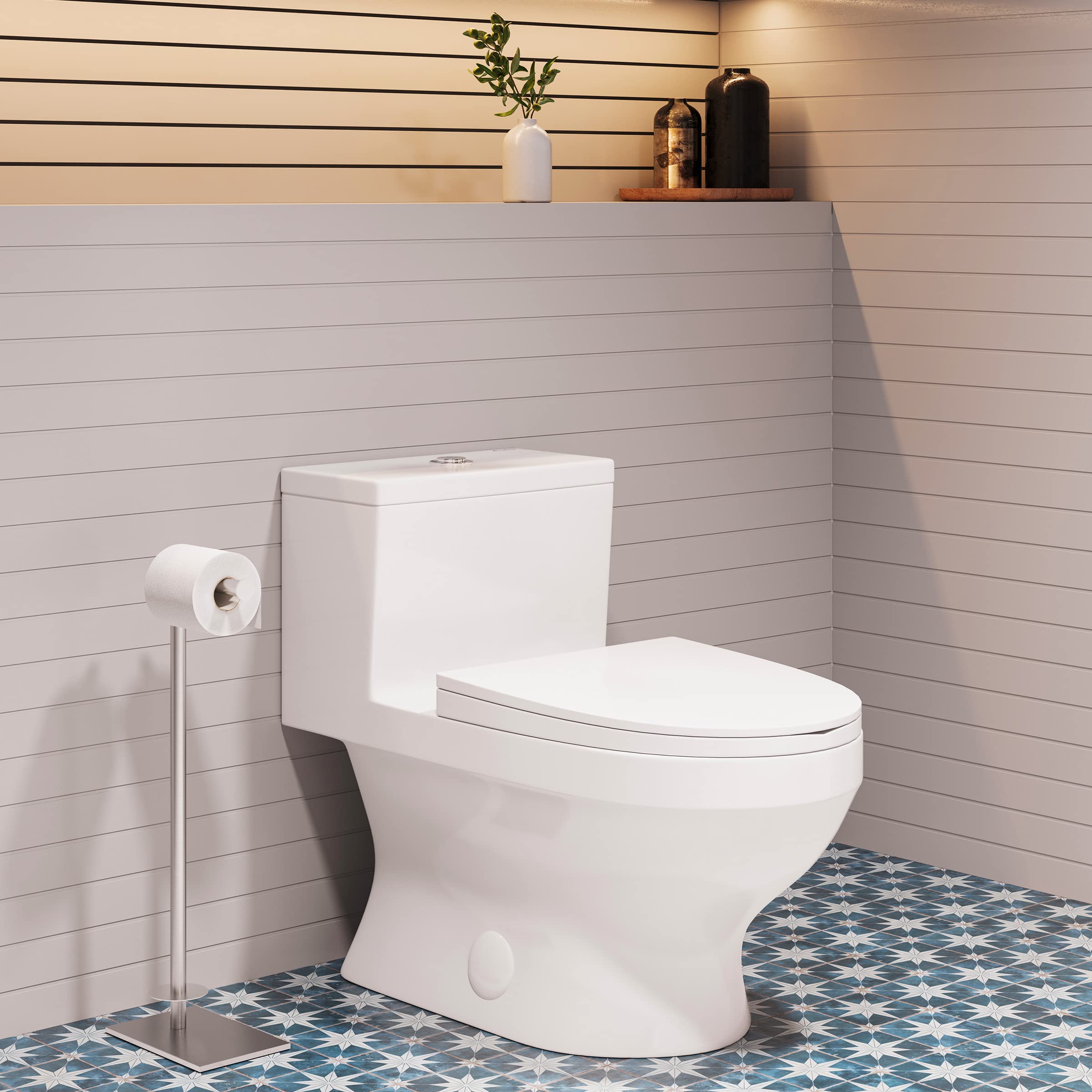 Clichy One-Piece Elongated Toilet with Dual-Flush Technology (1.1/1.6 GPF) - Water Efficient Bathroom Solution for Modern Homes