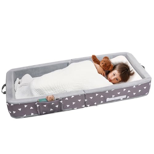 Foldable Toddler Floor Bed with Safety Rails - Portable Travel Kids Foam Sleeping Cot for Boys & Girls - Perfect for Home, Daycare & Family Trips