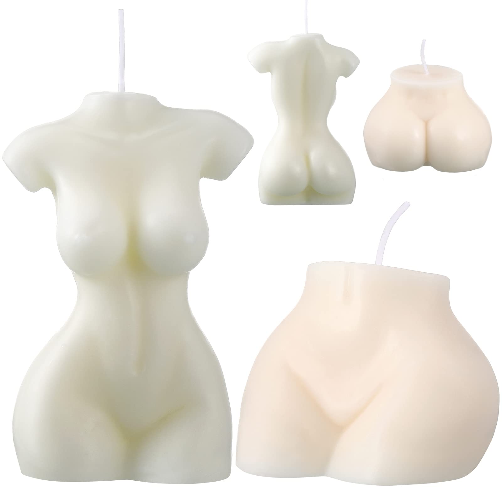 2 Pack Aesthetic Soy Wax Candles - Female Torso & Bottom Shaped for Home Decor, Living Room, Bedroom, Bathroom Table Decoration - Perfect for Romantic Dinners, Spa Nights & Gift Giving (White)