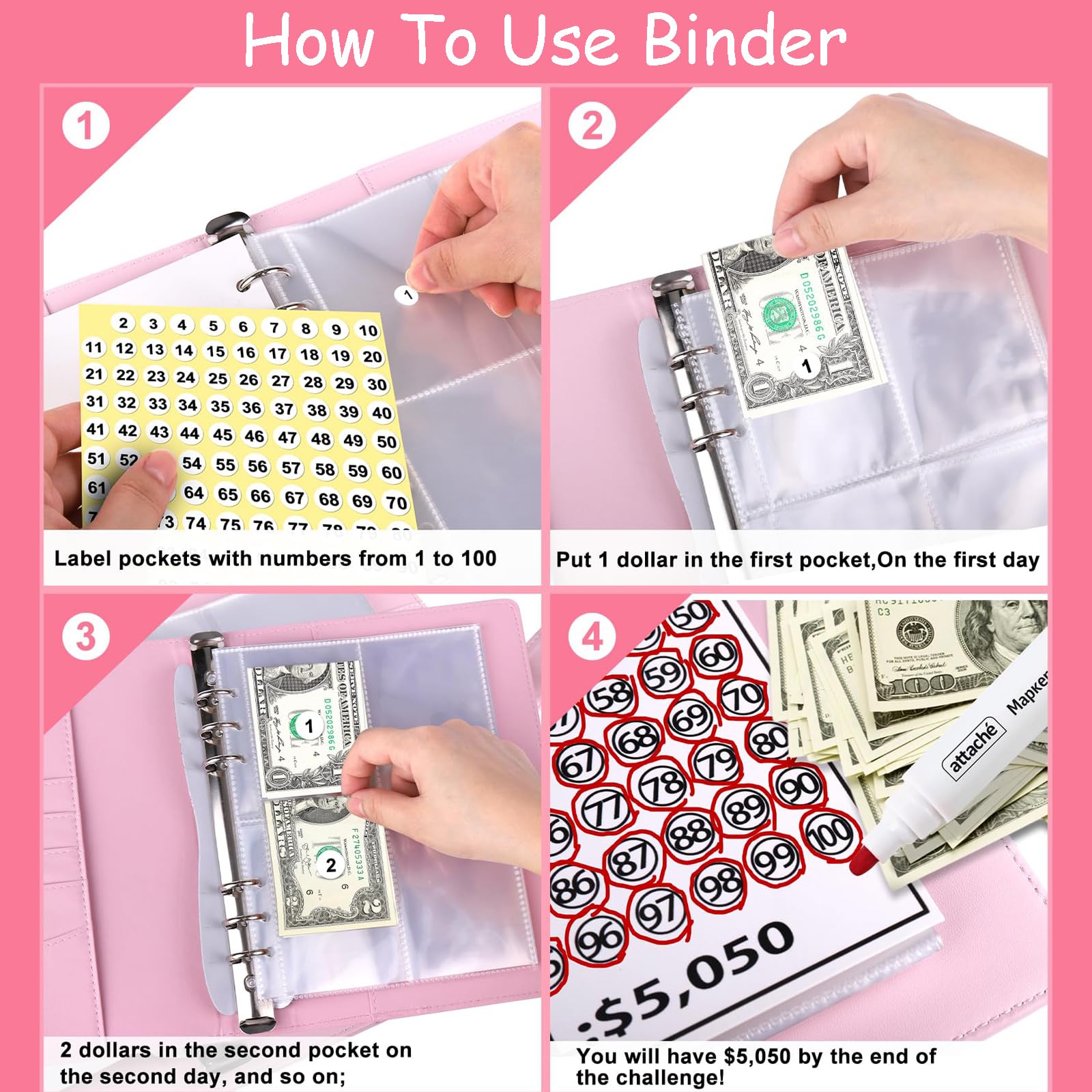 100 Envelopes Money Saving Challenge Book - Budget Binder with Cash Envelopes for $5050 Savings Goal | Fun & Easy Personal Finance Tool for Home Budgeting, Debt Payoff & Financial Planning