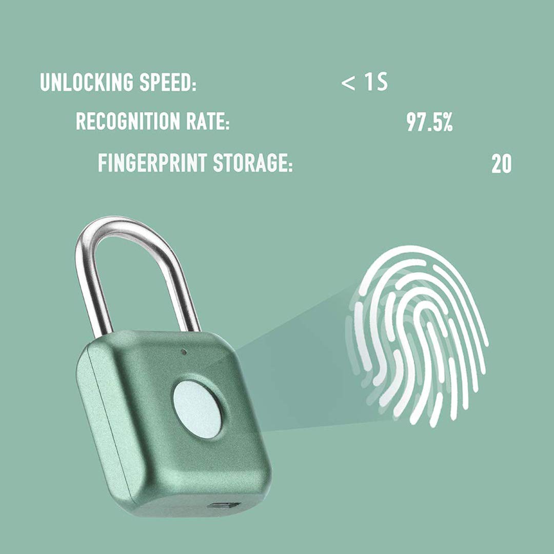 Fingerprint Padlock - Smart Keyless Lock for Locker, Backpack, Suitcase, Travel Luggage, Cabinet & Drawer | USB Rechargeable Biometric Lock | Ideal for School, Gym, Office & Home Security (Green)
